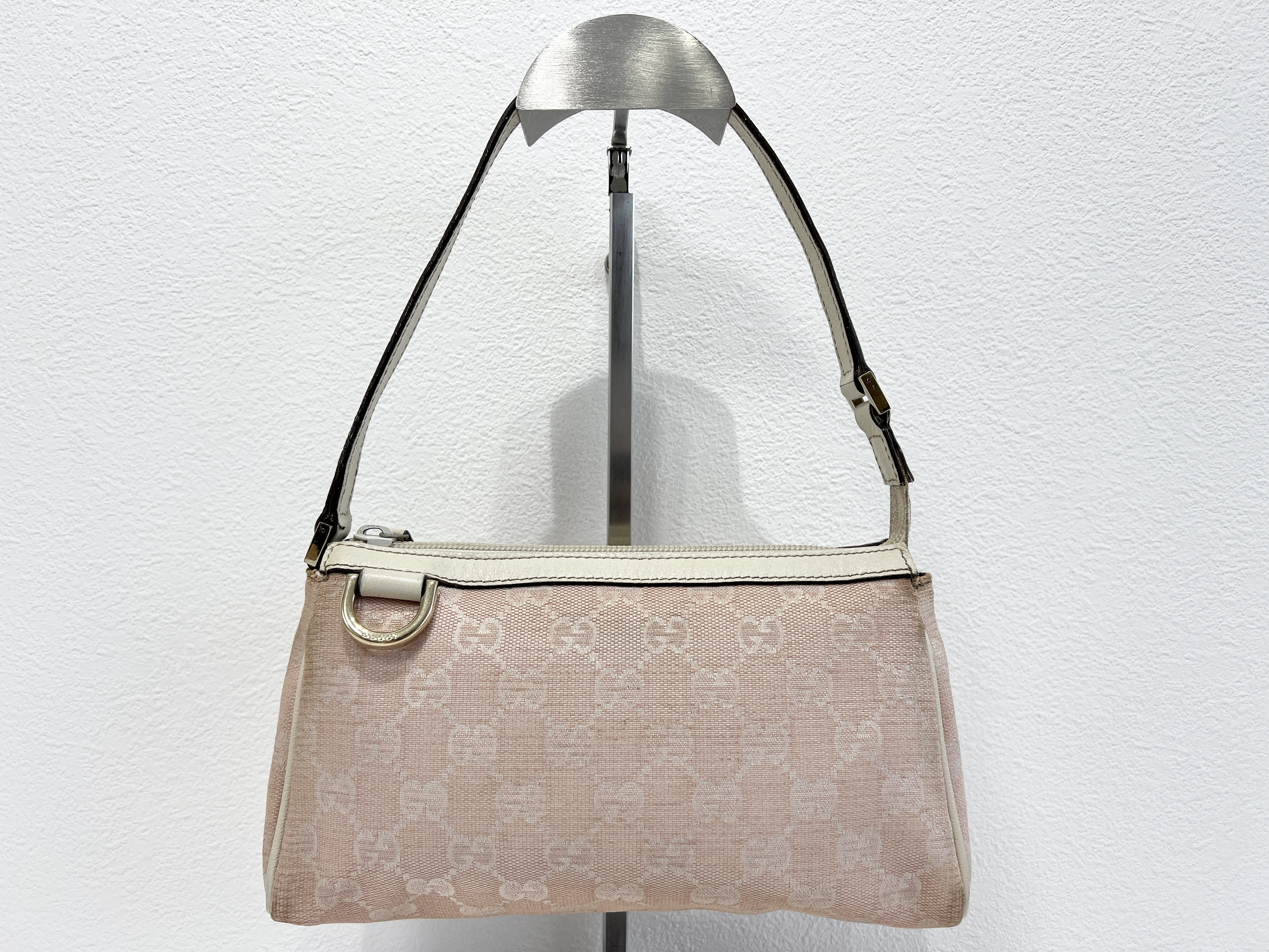 Abbey GG Logo Accessory Pouch Canvas Leather One-Shoulder Bag Handbag