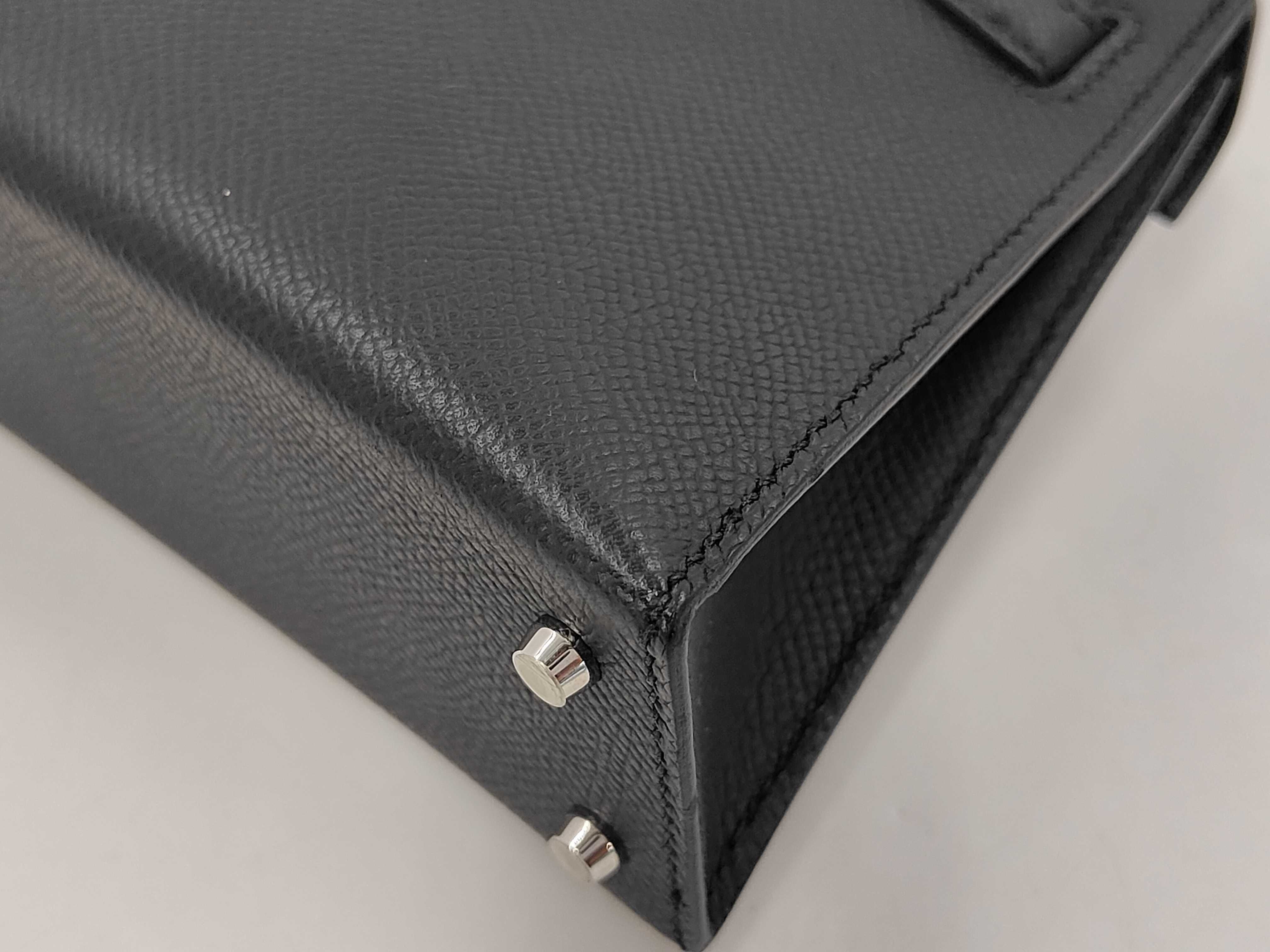 Mini Kelly Epsom Leather Bag, Black, Silver Hardware, W Stamp — view 3