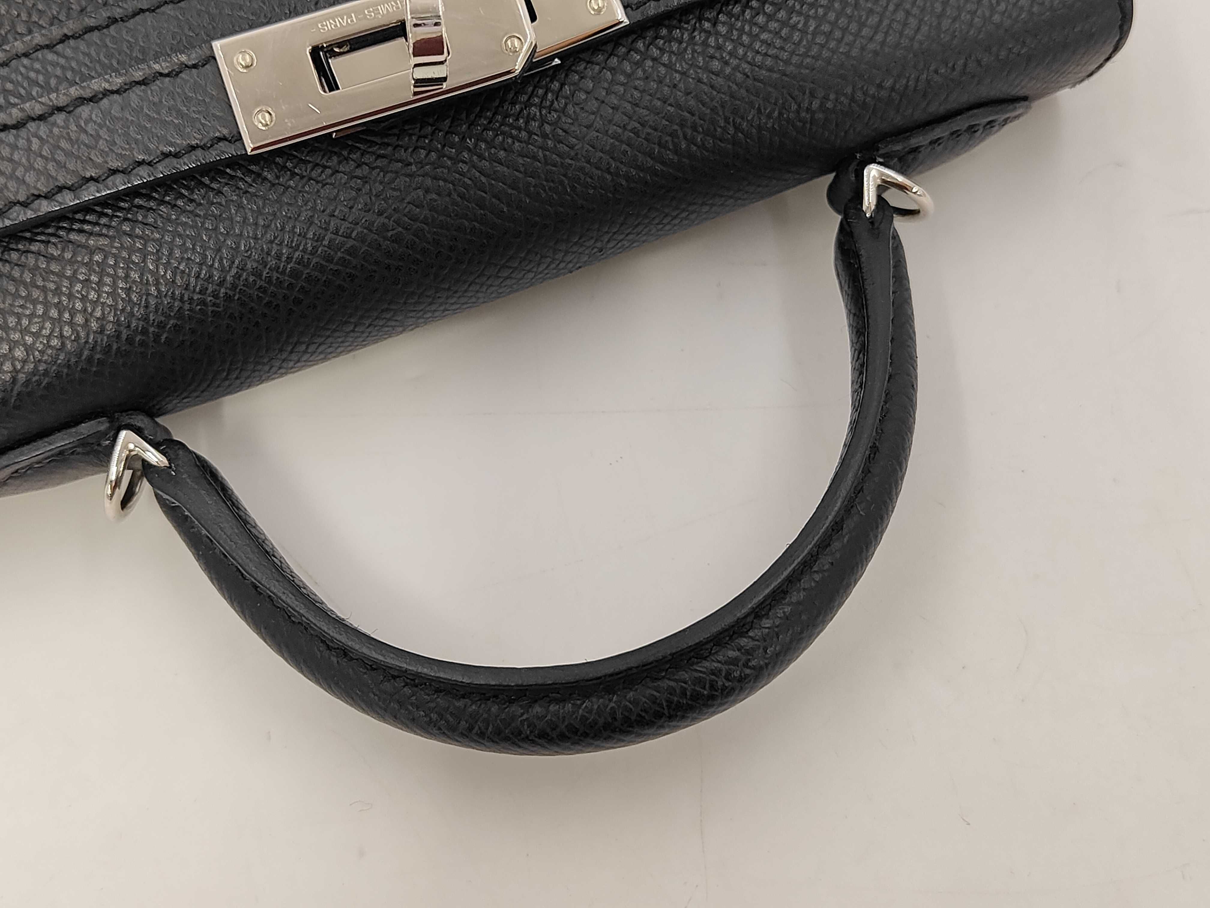 Mini Kelly Epsom Leather Bag, Black, Silver Hardware, W Stamp — view 5