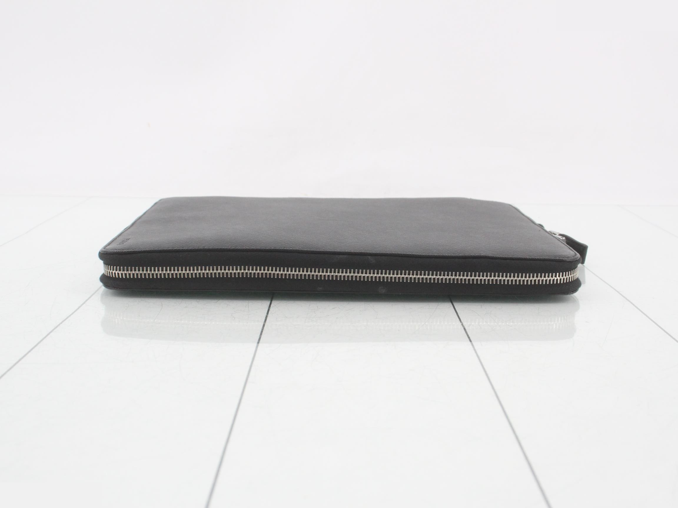 Saffiano Leather Pouch, Black — view 3