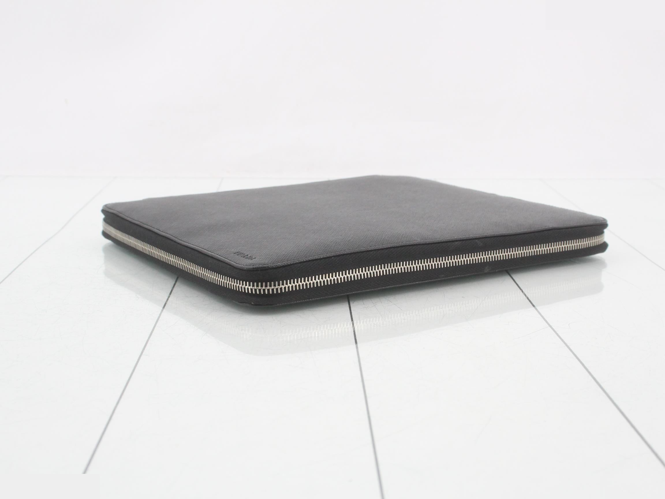 Saffiano Leather Pouch, Black — view 6