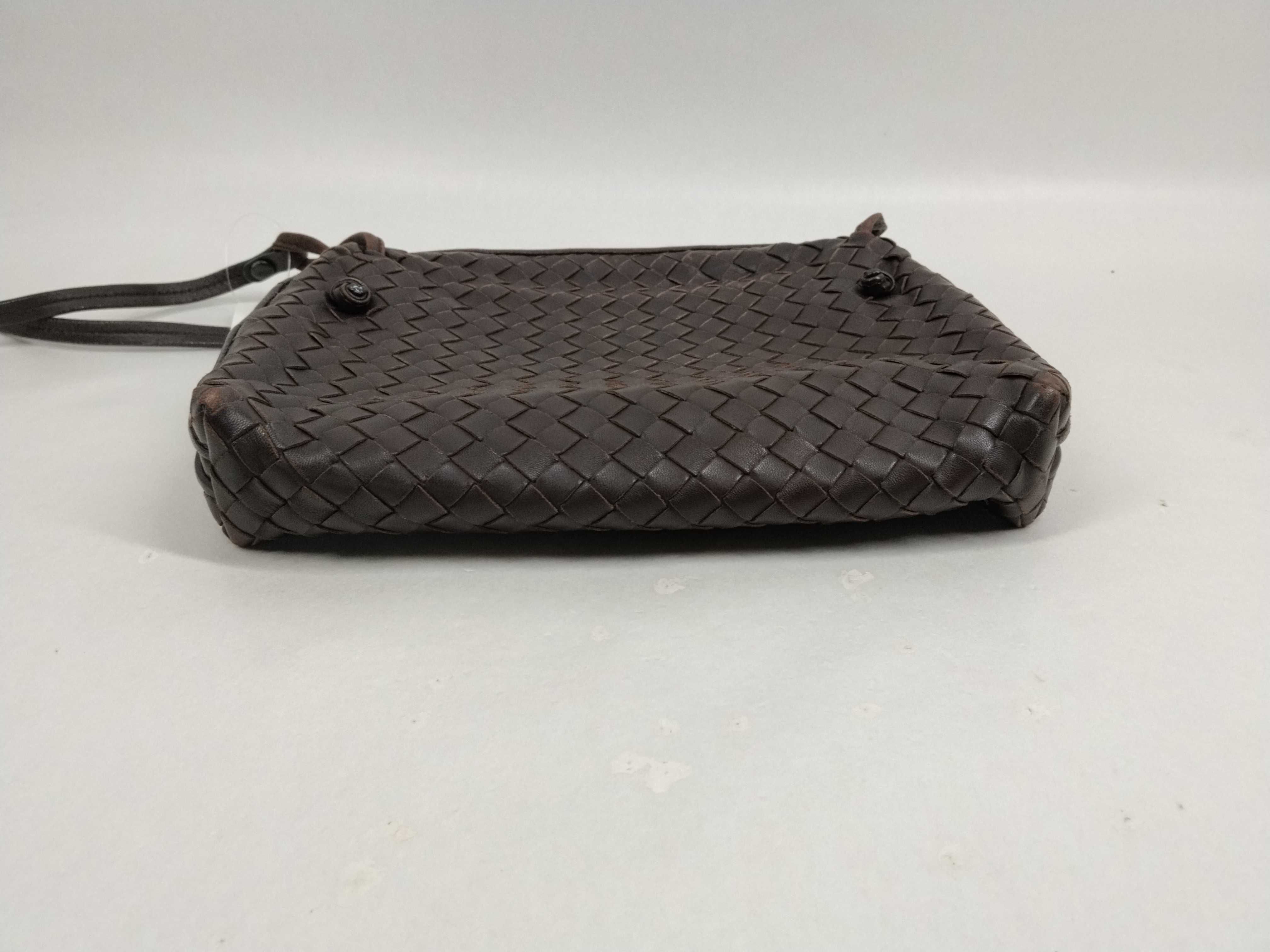 Intrecciato Shoulder Bag, Brown — view 3