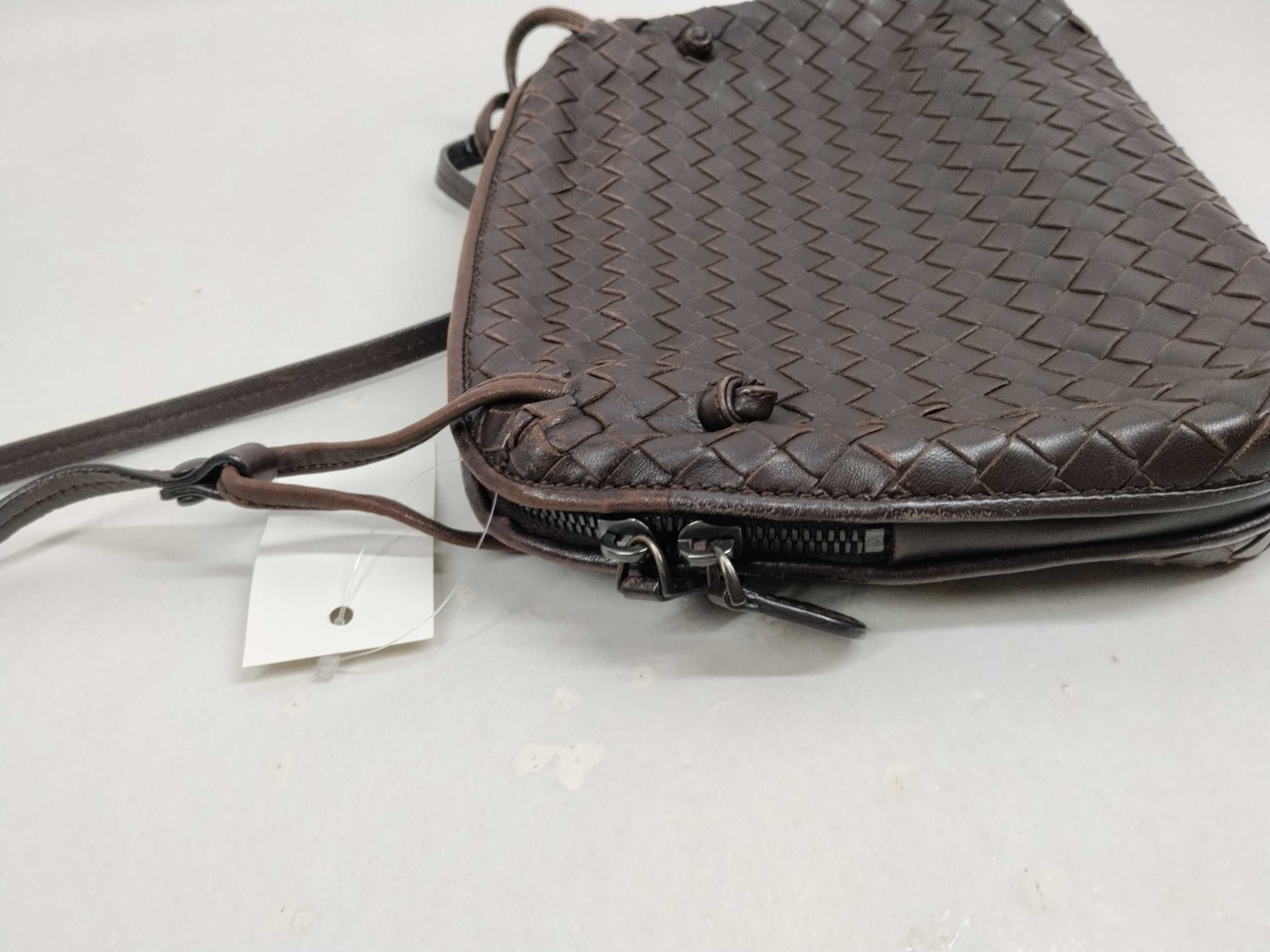 Intrecciato Shoulder Bag, Brown — view 5