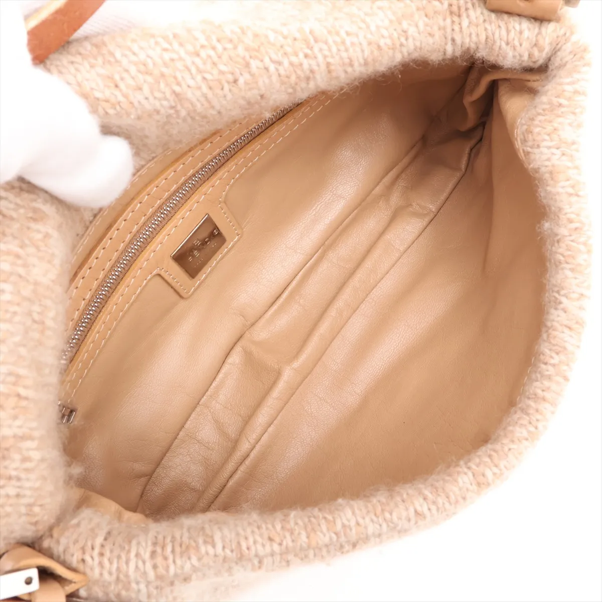 Mamma Bucket 26424 Cashmere x Leather Shoulder Bag Beige — view 6