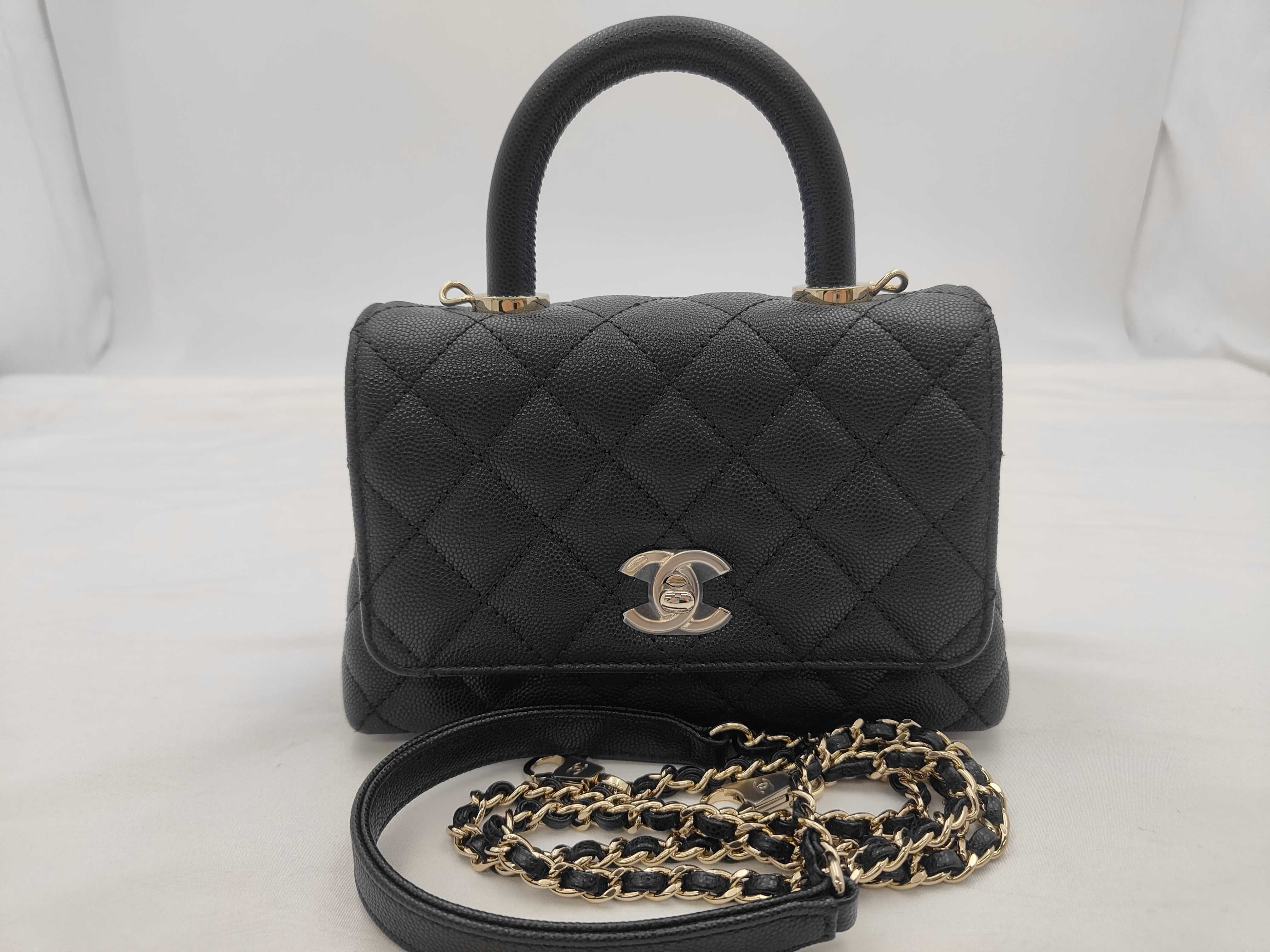 Coco Handle Mini Matelassé Handbag, Caviar Skin Shoulder Bag