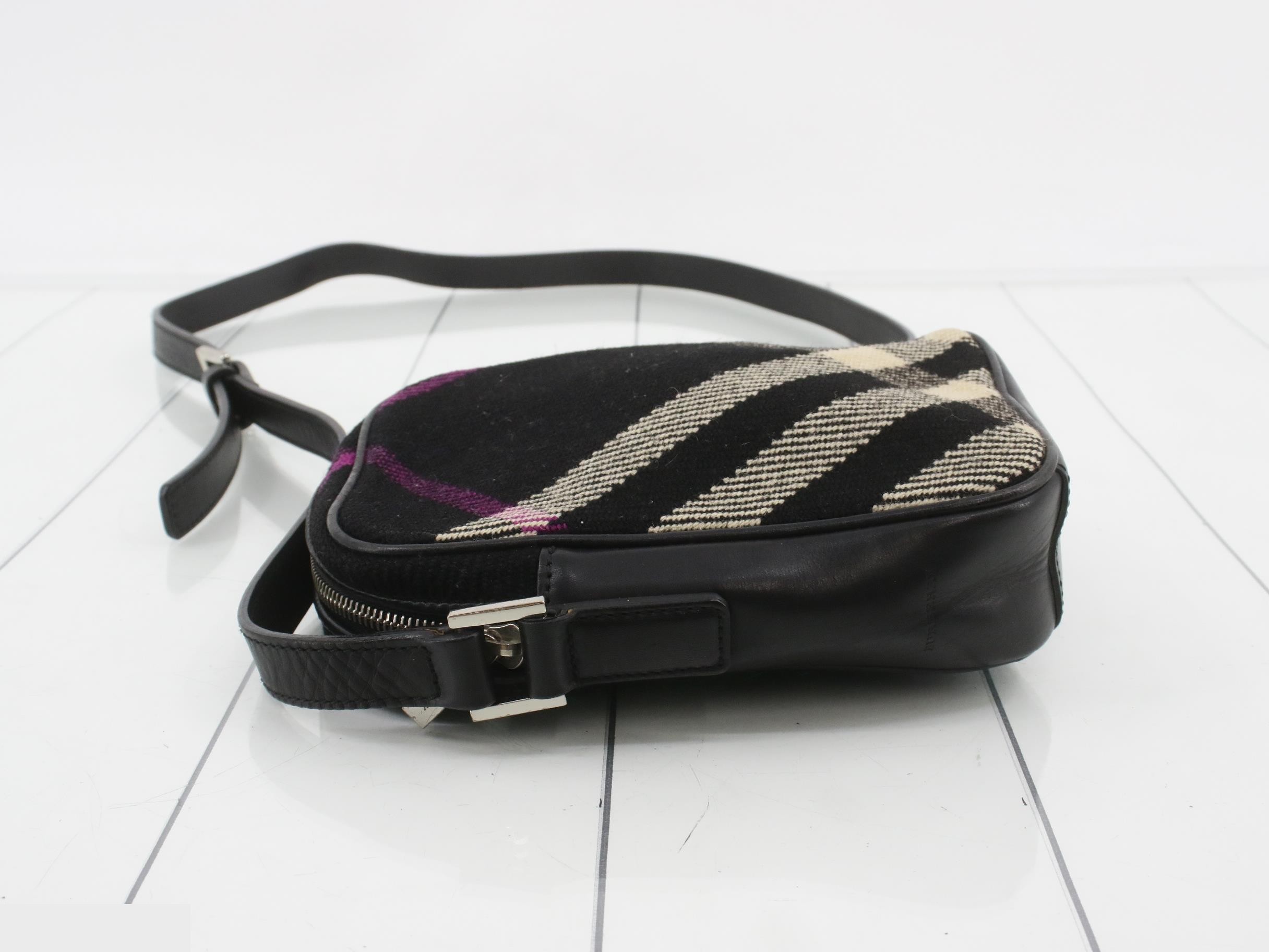 Nova Check Shoulder Bag Black Purple Wool Leather — view 4