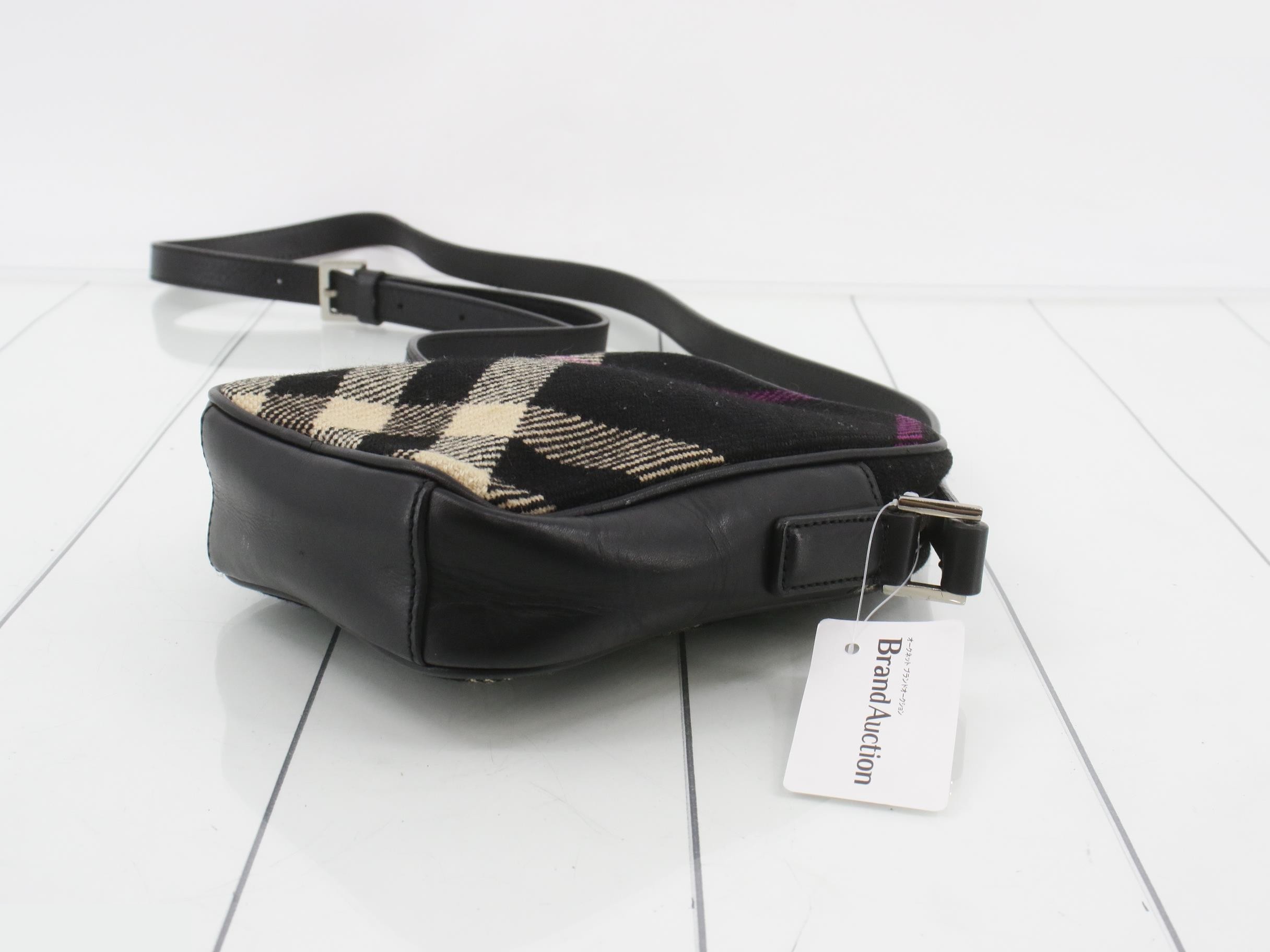 Nova Check Shoulder Bag Black Purple Wool Leather — view 6