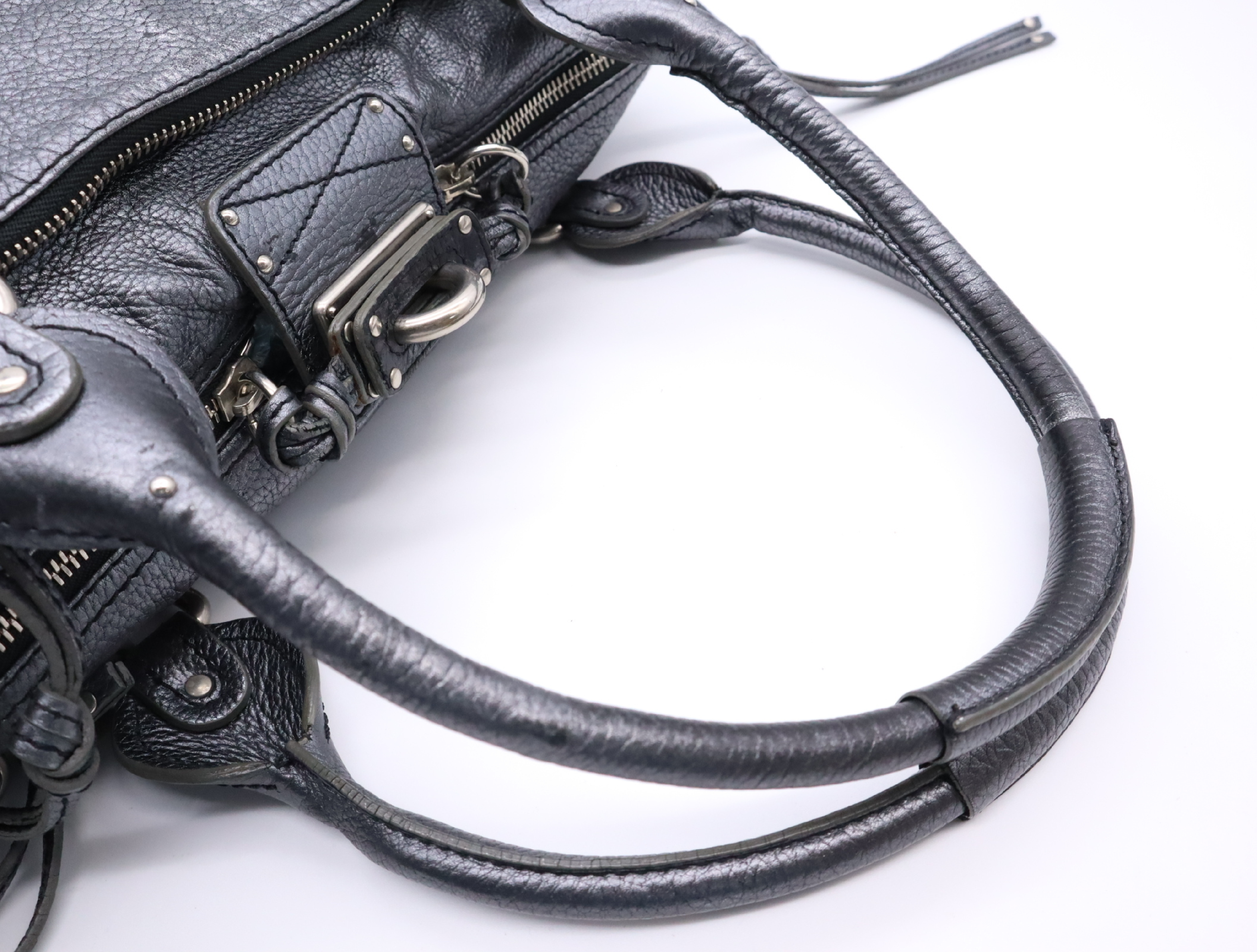 Leather Paddington Tote Bag with Key, Gray Handbag — view 12