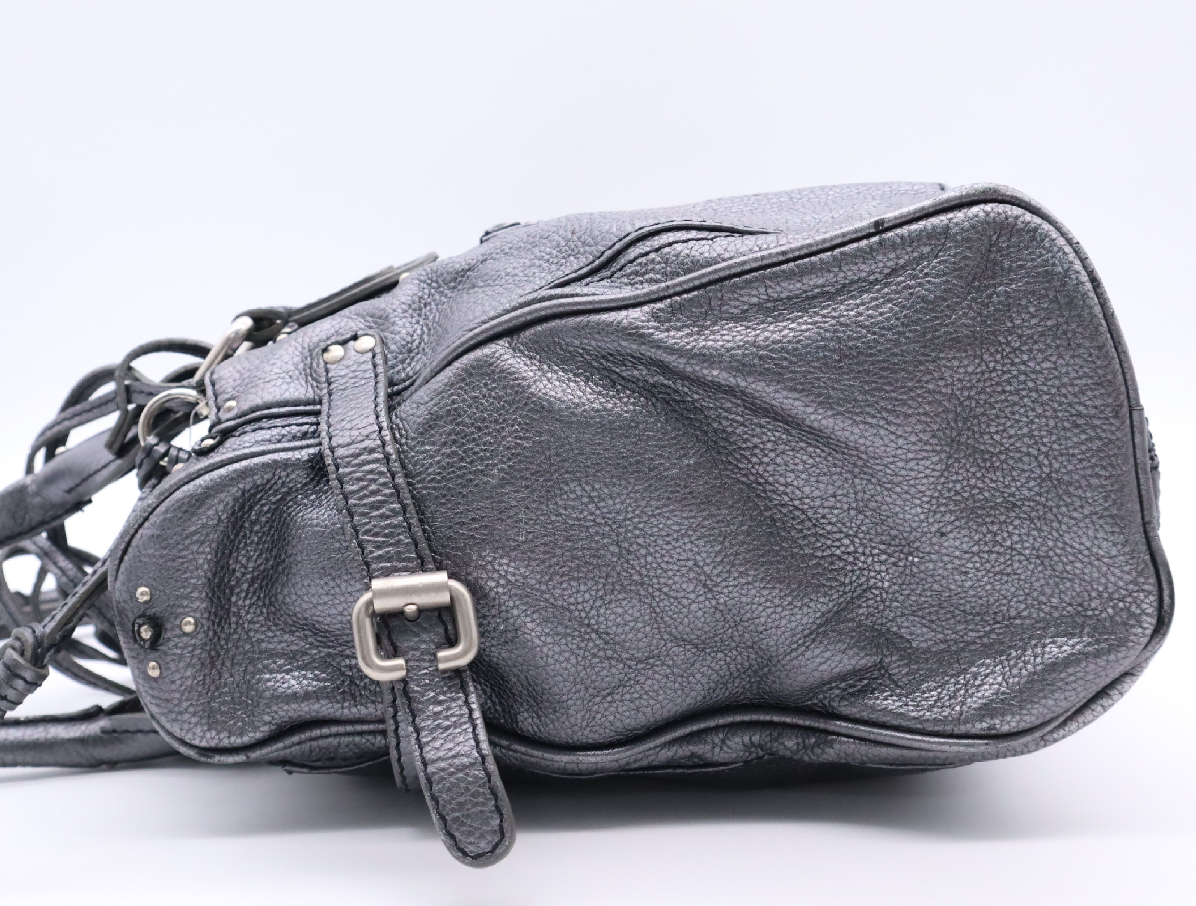 Leather Paddington Tote Bag with Key, Gray Handbag — view 3