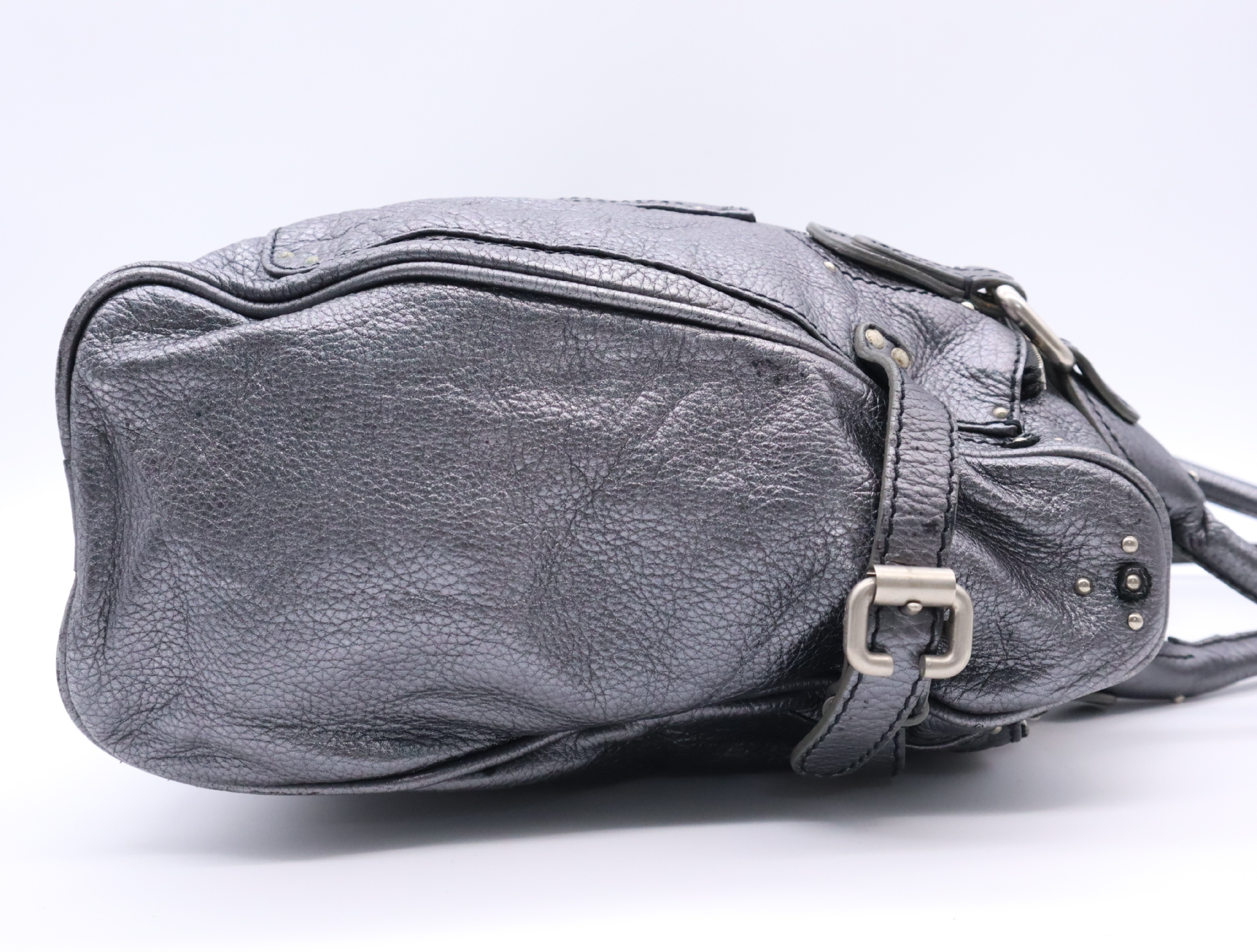 Leather Paddington Tote Bag with Key, Gray Handbag — view 5
