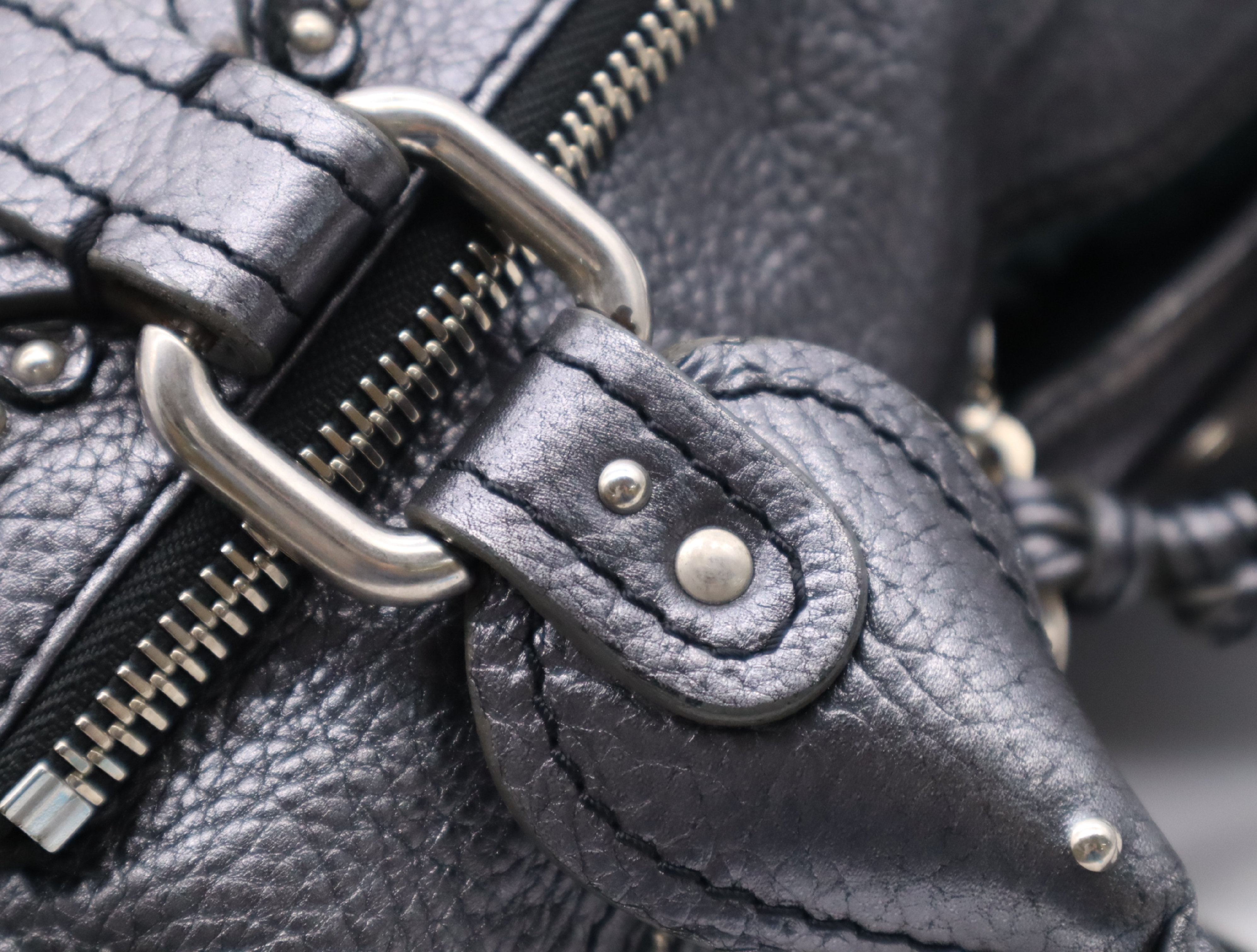 Leather Paddington Tote Bag with Key, Gray Handbag — view 9