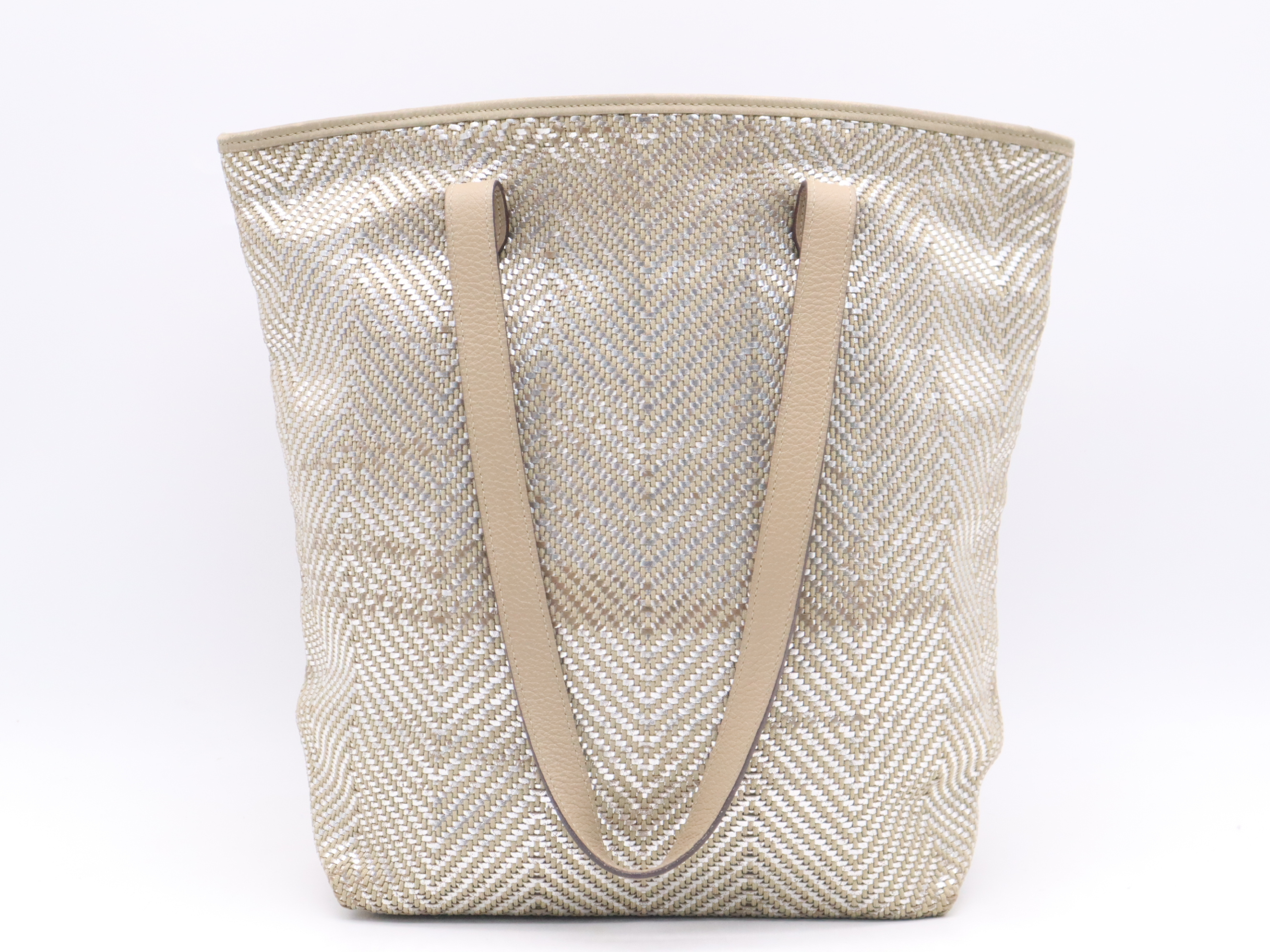 Leather/Polyester Amedaba Chennai Tote Bag, Beige/Silver, M Stamp, 2009. Tote Bag. — view 2
