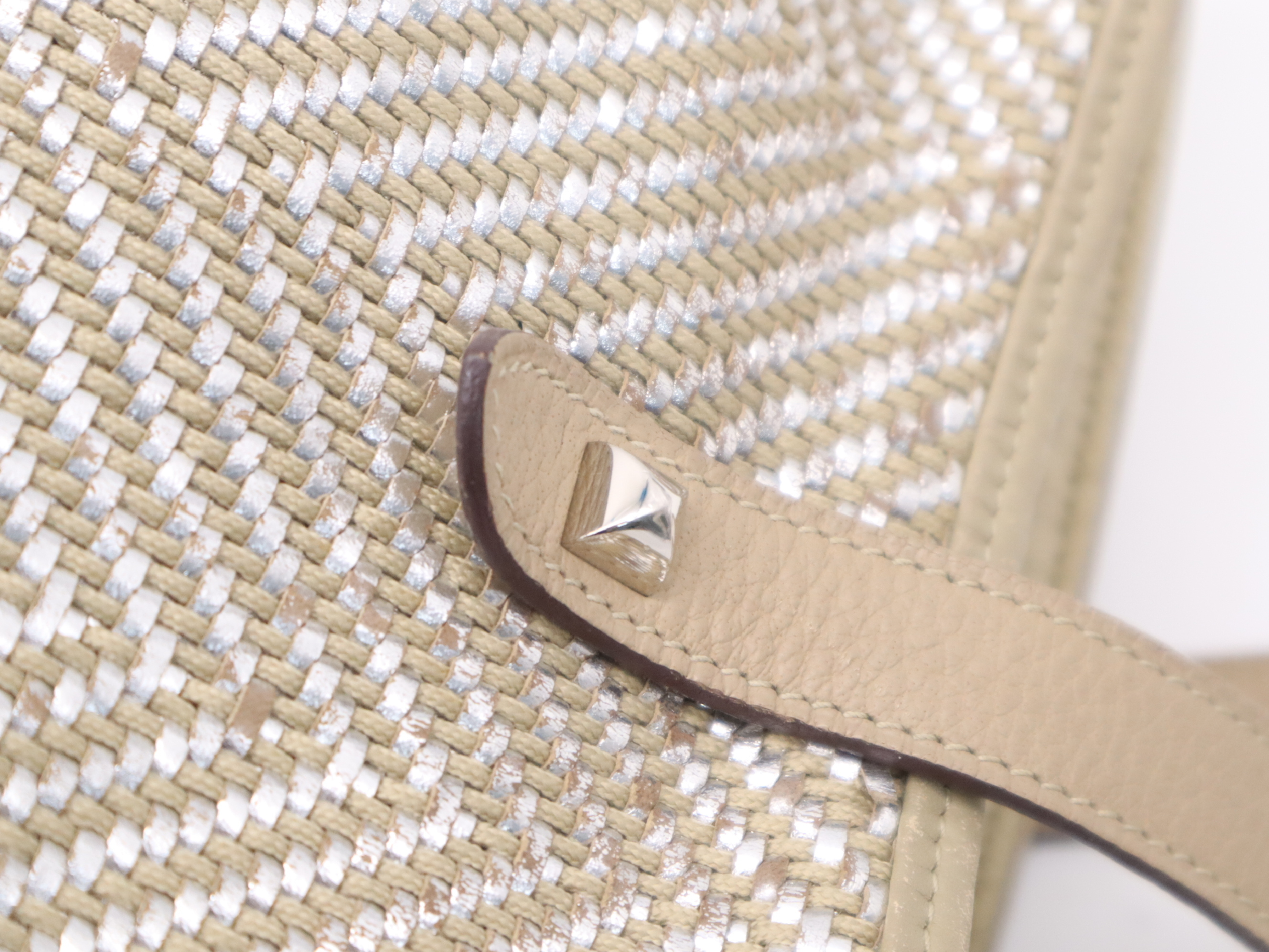 Leather/Polyester Amedaba Chennai Tote Bag, Beige/Silver, M Stamp, 2009. Tote Bag. — view 8
