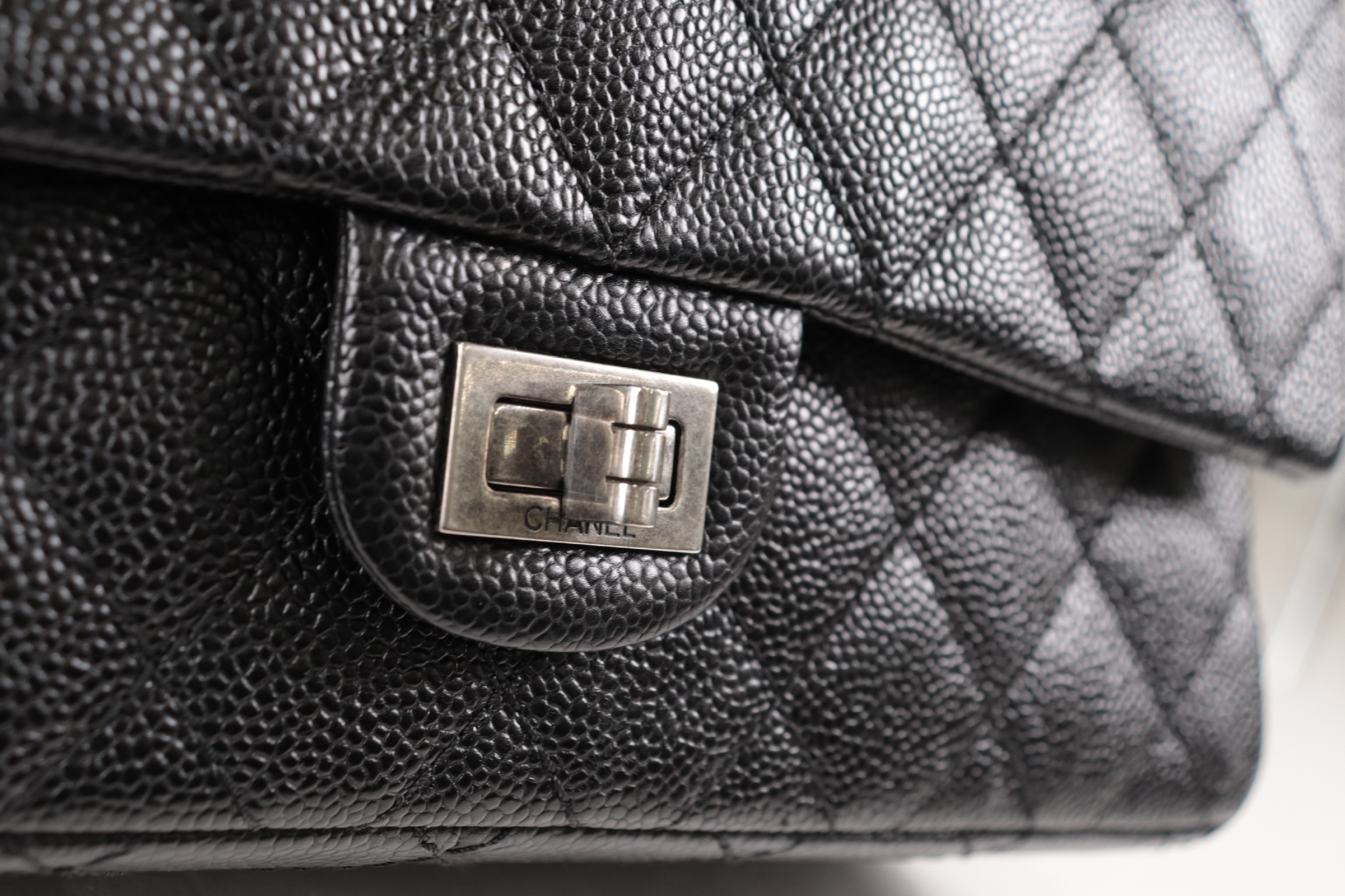 Double Flap Caviar Leather 2.55 Chain Shoulder Bag, Silver Hardware, Serial Number 30s — view 8