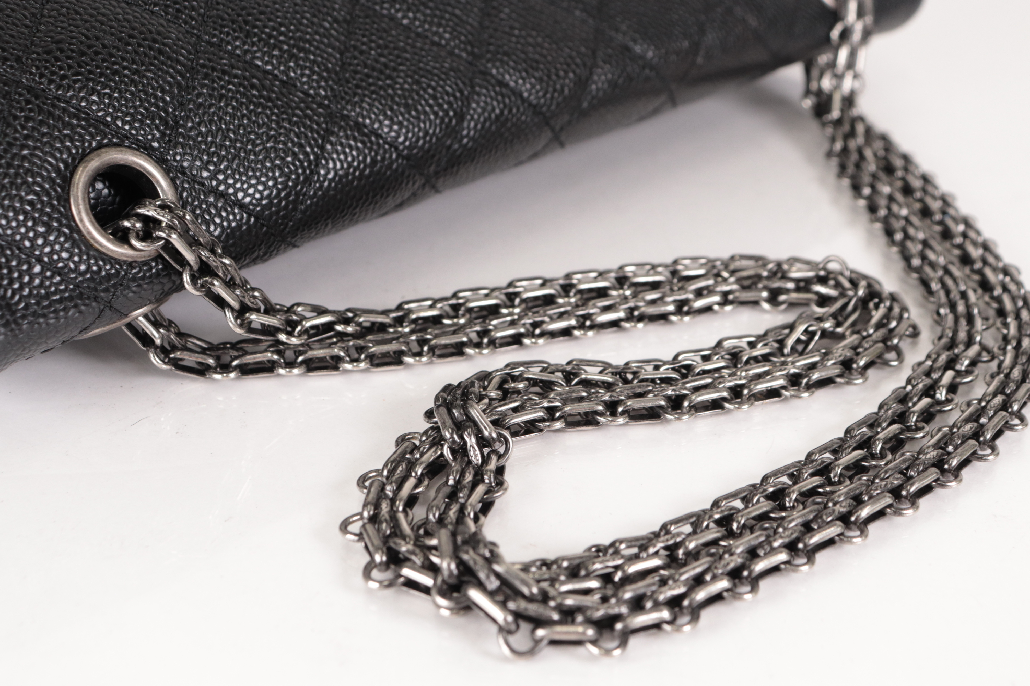 Double Flap Caviar Leather 2.55 Chain Shoulder Bag, Silver Hardware, Serial Number 30s — view 9
