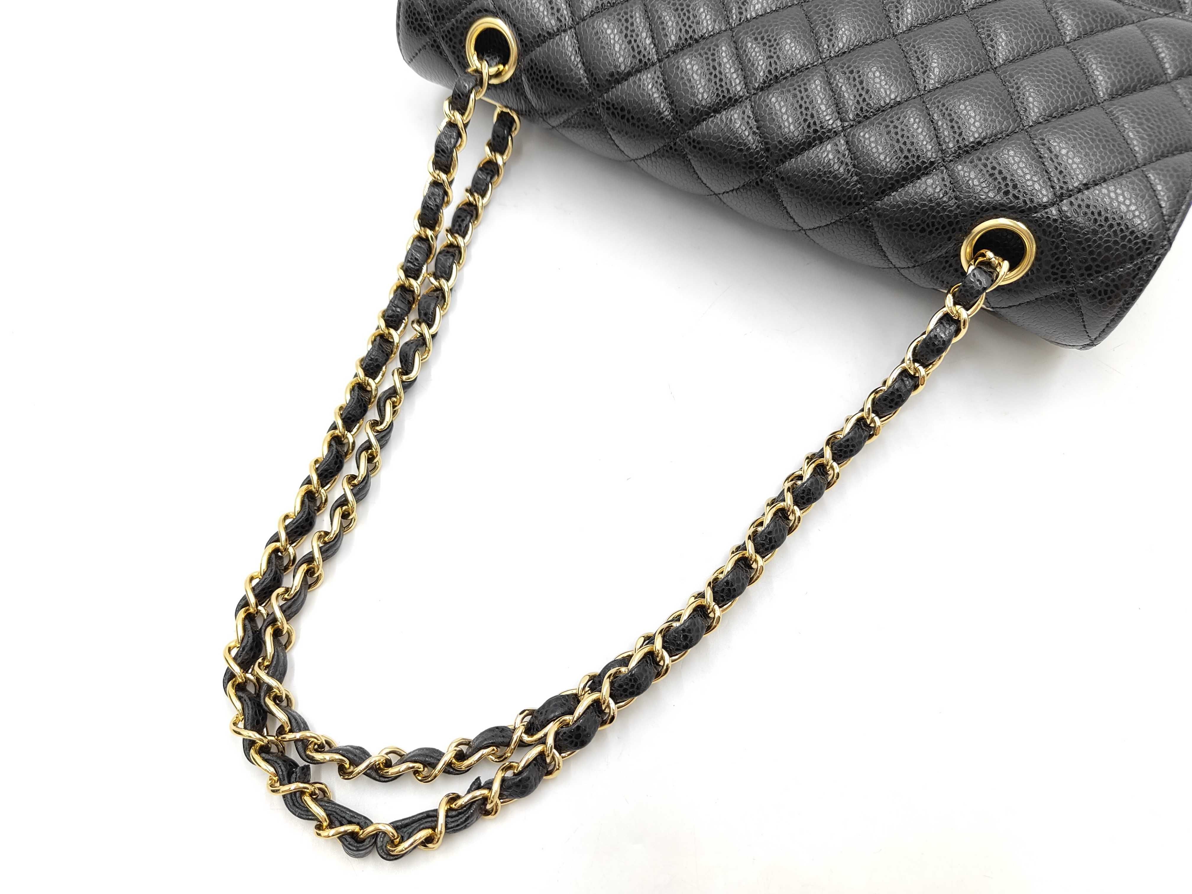 Large Matelassé 30 Double Flap Chain Shoulder Bag, Black Caviar Leather, Gold Hardware. — view 3