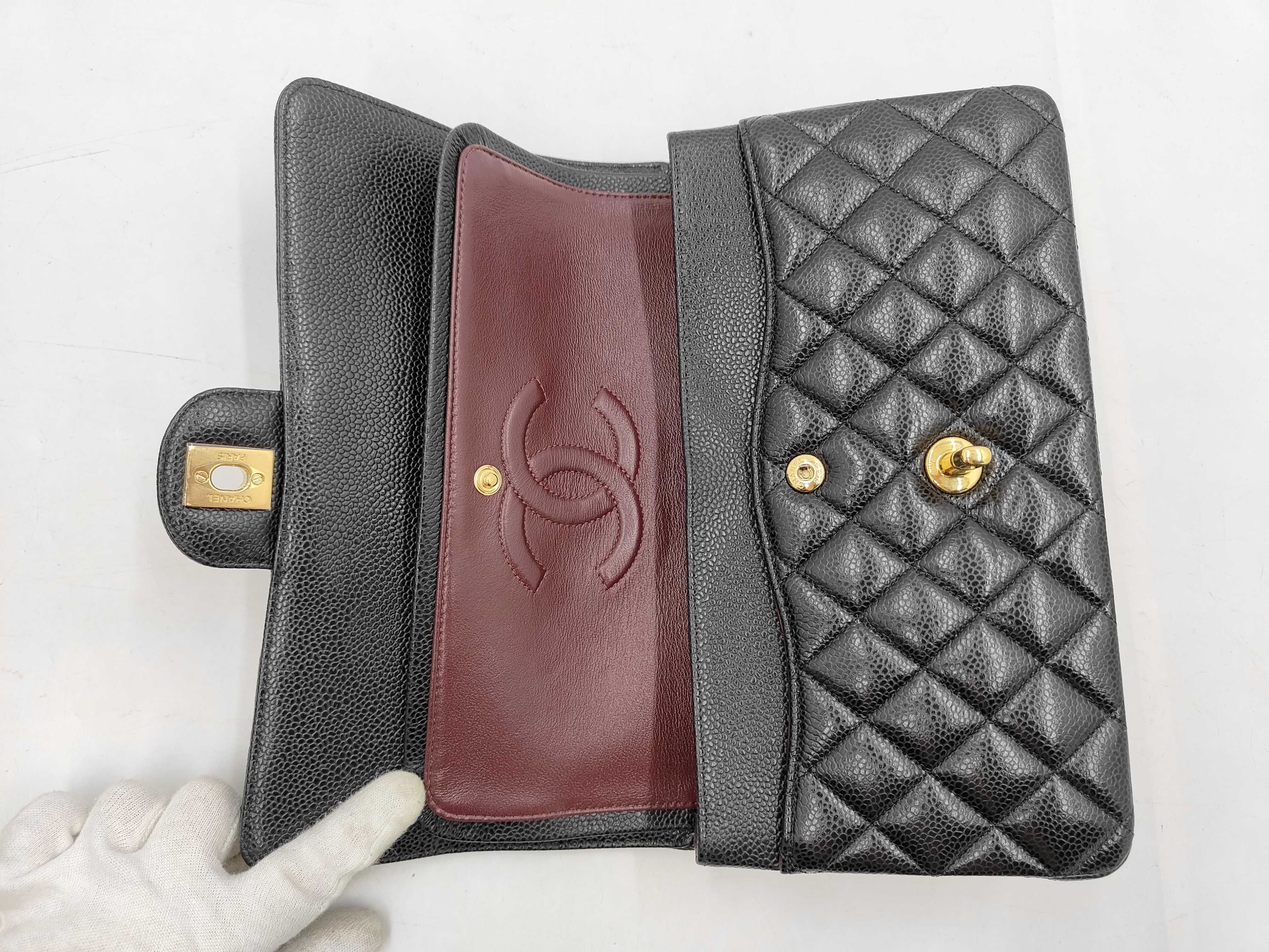 Large Matelassé 30 Double Flap Chain Shoulder Bag, Black Caviar Leather, Gold Hardware. — view 8