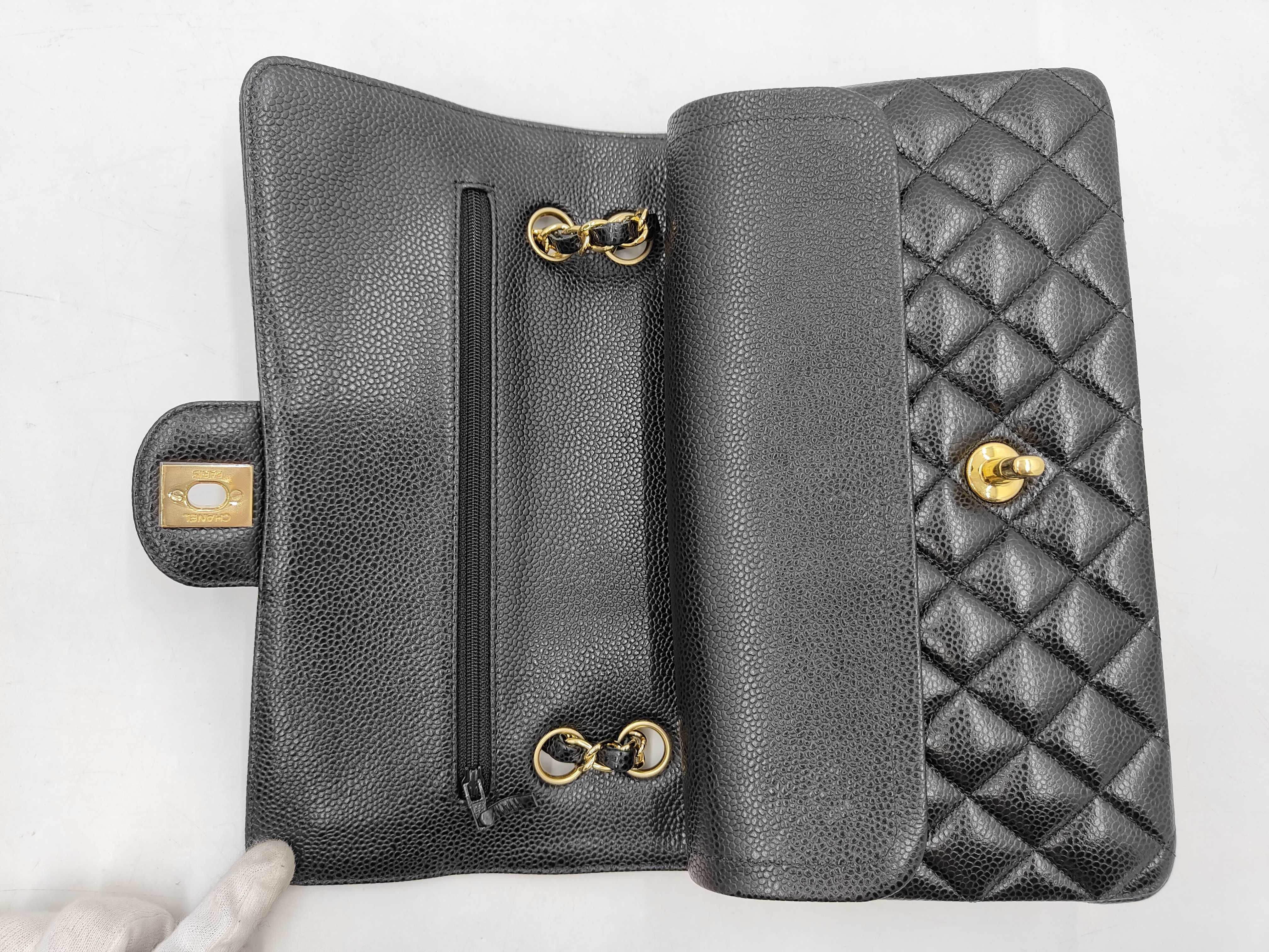 Large Matelassé 30 Double Flap Chain Shoulder Bag, Black Caviar Leather, Gold Hardware. — view 9