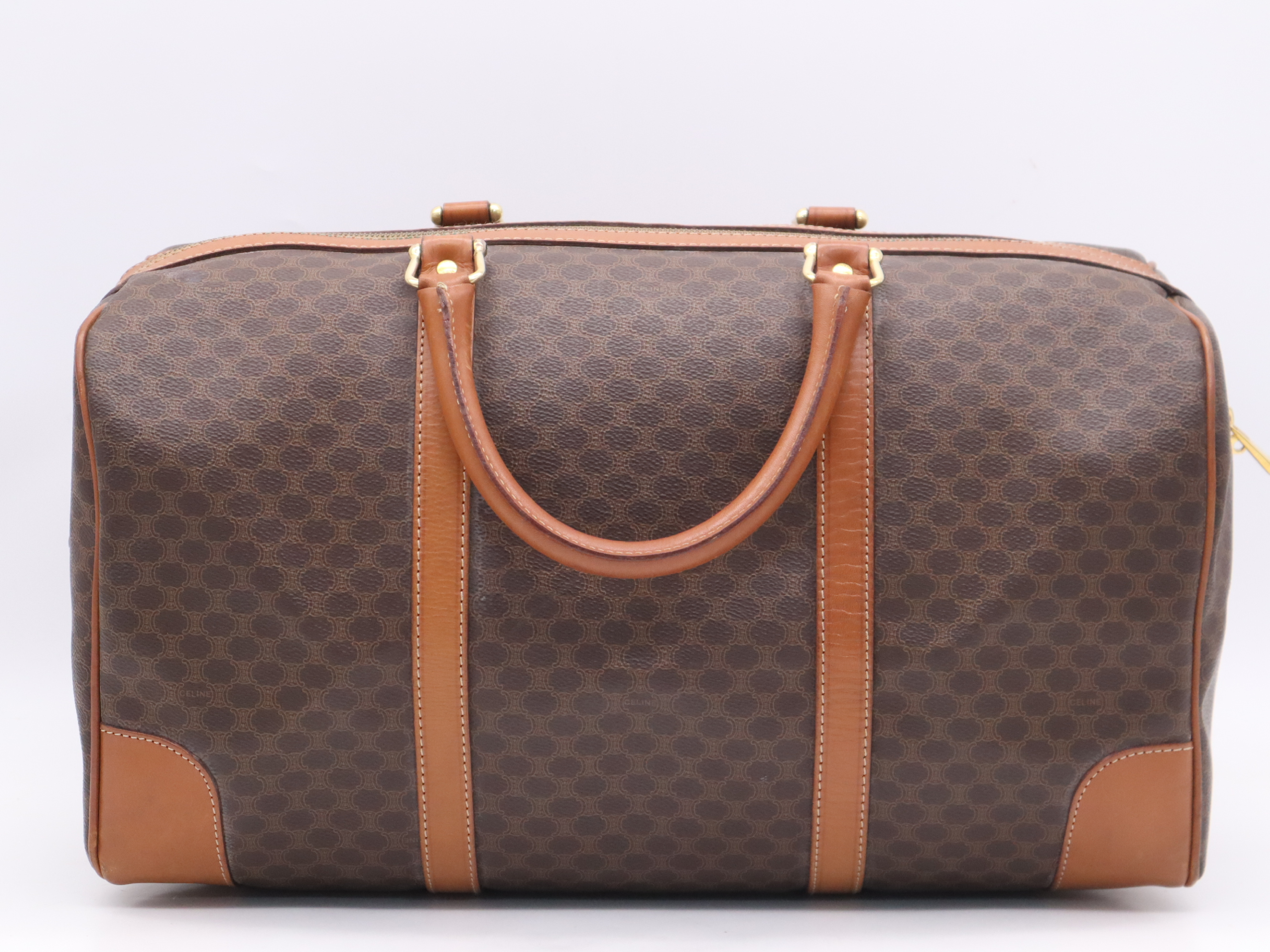 PVC x Leather Macadam Brown Boston Bag with Gold Hardware, Key and Clochette — view 2