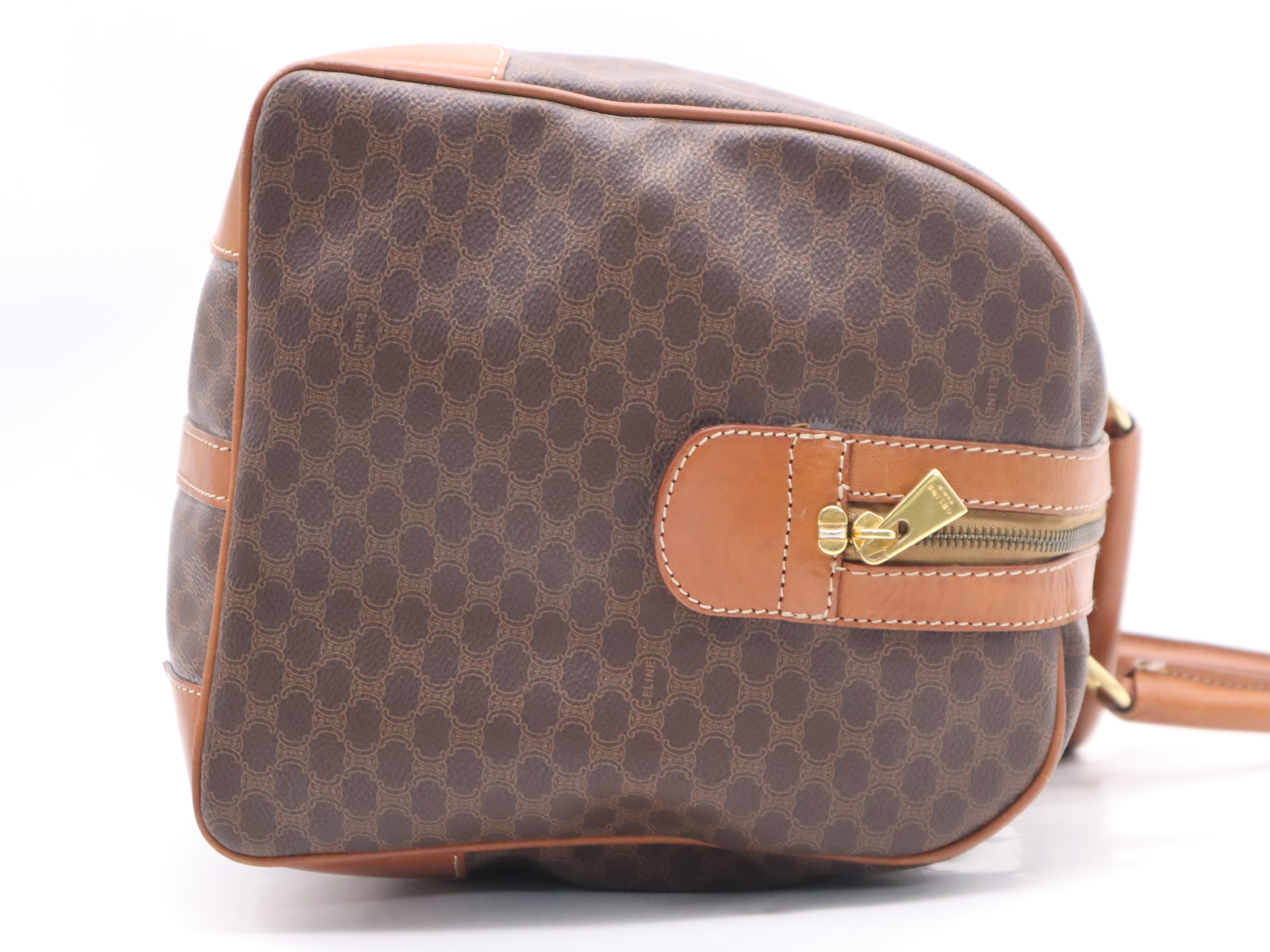 PVC x Leather Macadam Brown Boston Bag with Gold Hardware, Key and Clochette — view 5