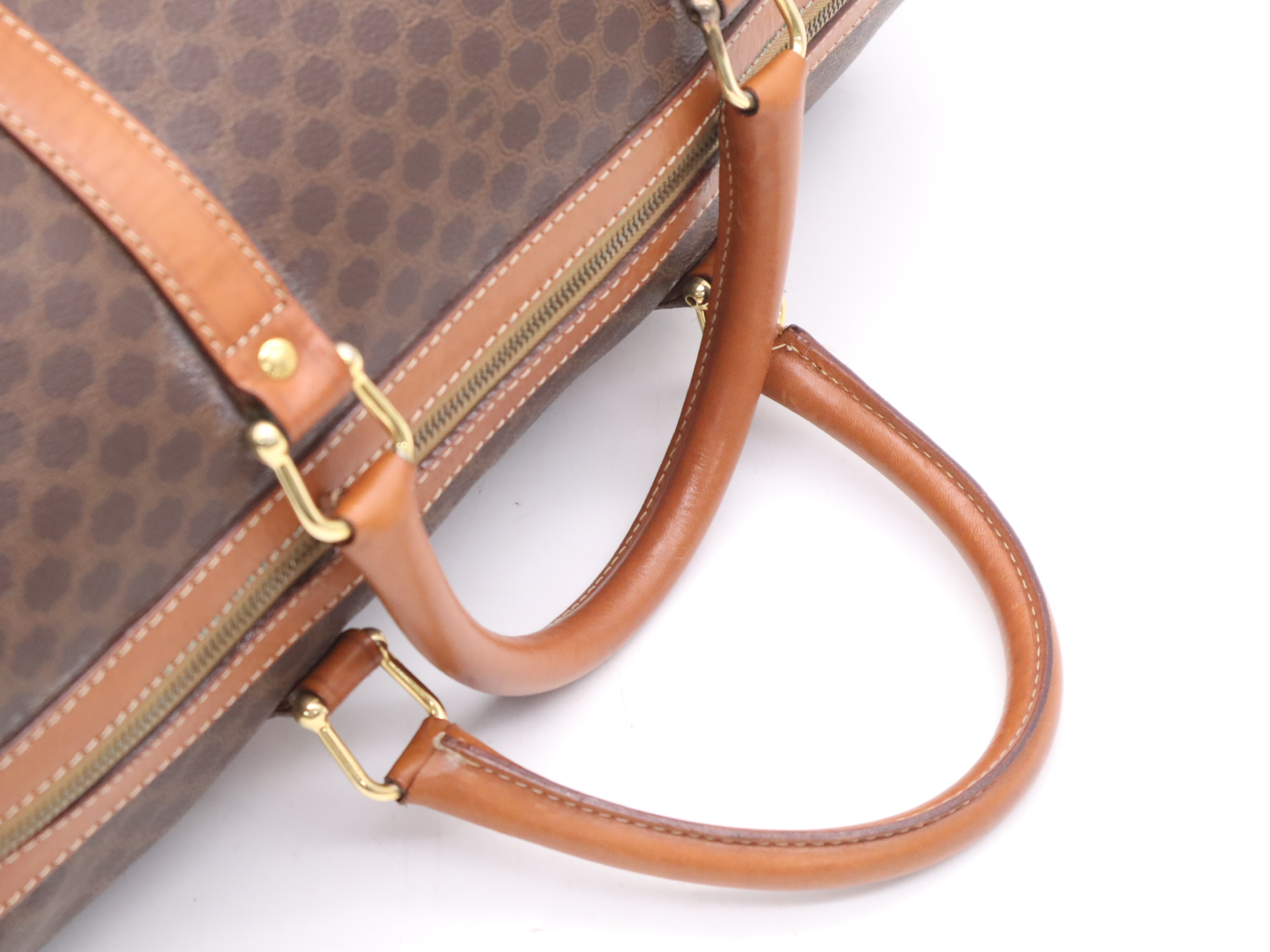 PVC x Leather Macadam Brown Boston Bag with Gold Hardware, Key and Clochette — view 6