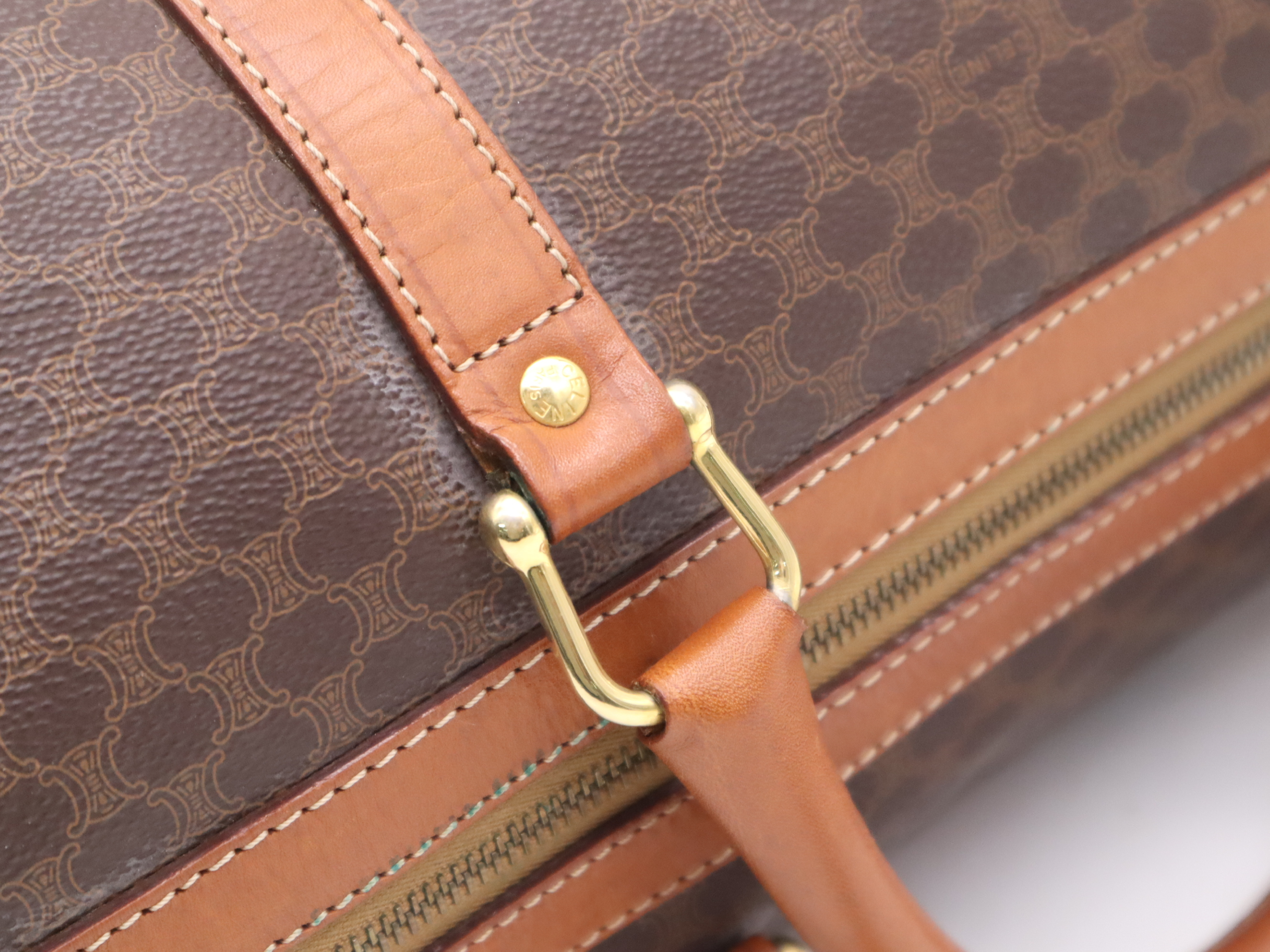 PVC x Leather Macadam Brown Boston Bag with Gold Hardware, Key and Clochette — view 7