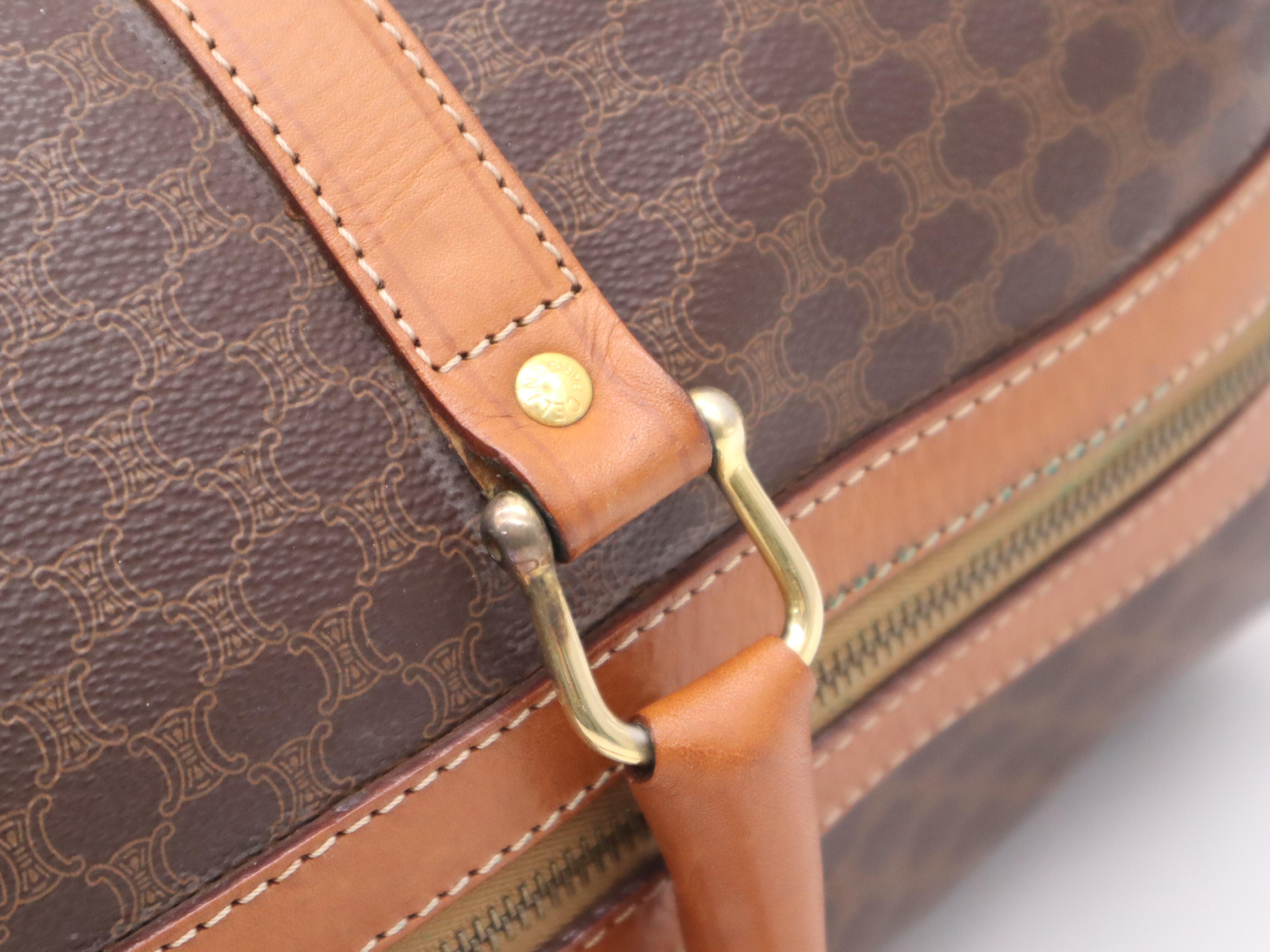 PVC x Leather Macadam Brown Boston Bag with Gold Hardware, Key and Clochette — view 8