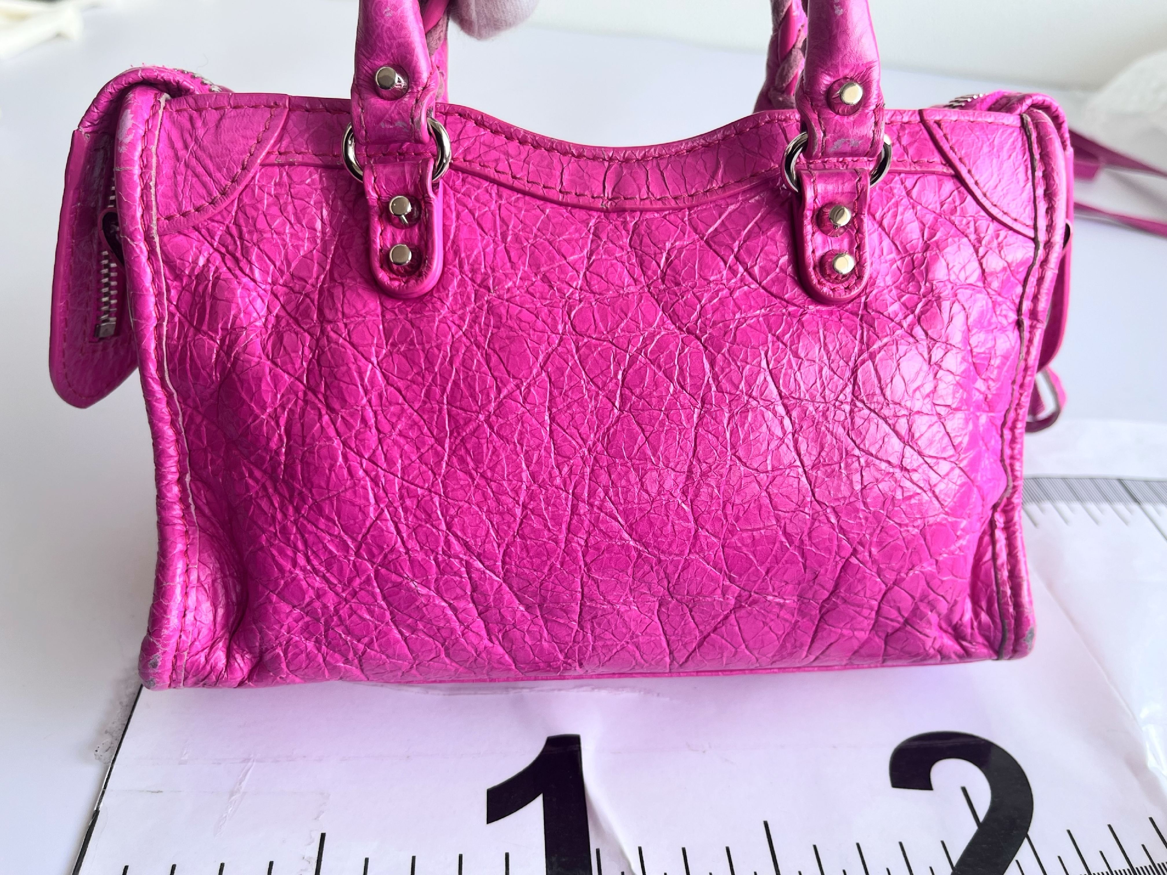 Mini City Fuchsia Pink Shoulder Bag with Strap and Mirror — view 3