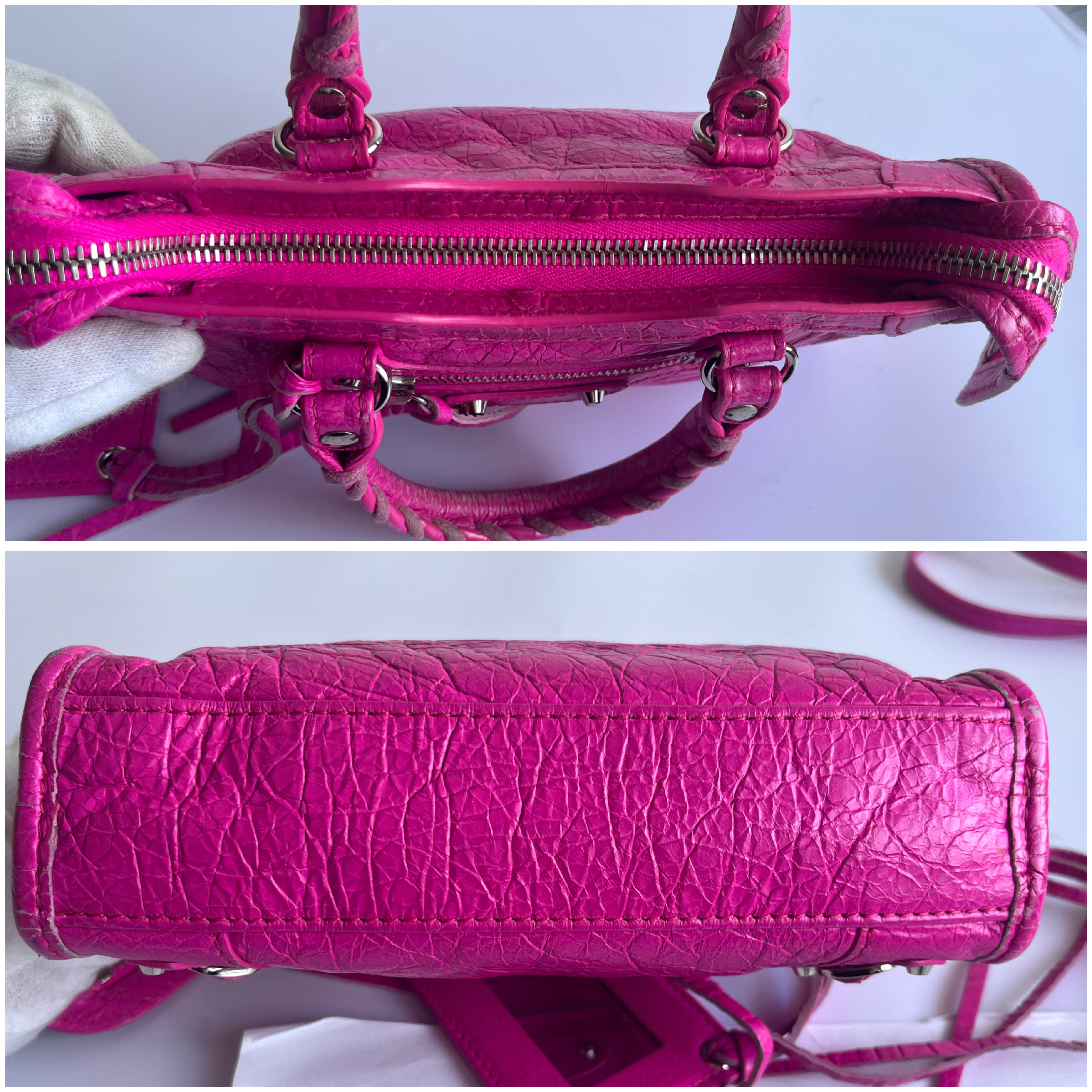 Mini City Fuchsia Pink Shoulder Bag with Strap and Mirror — view 5