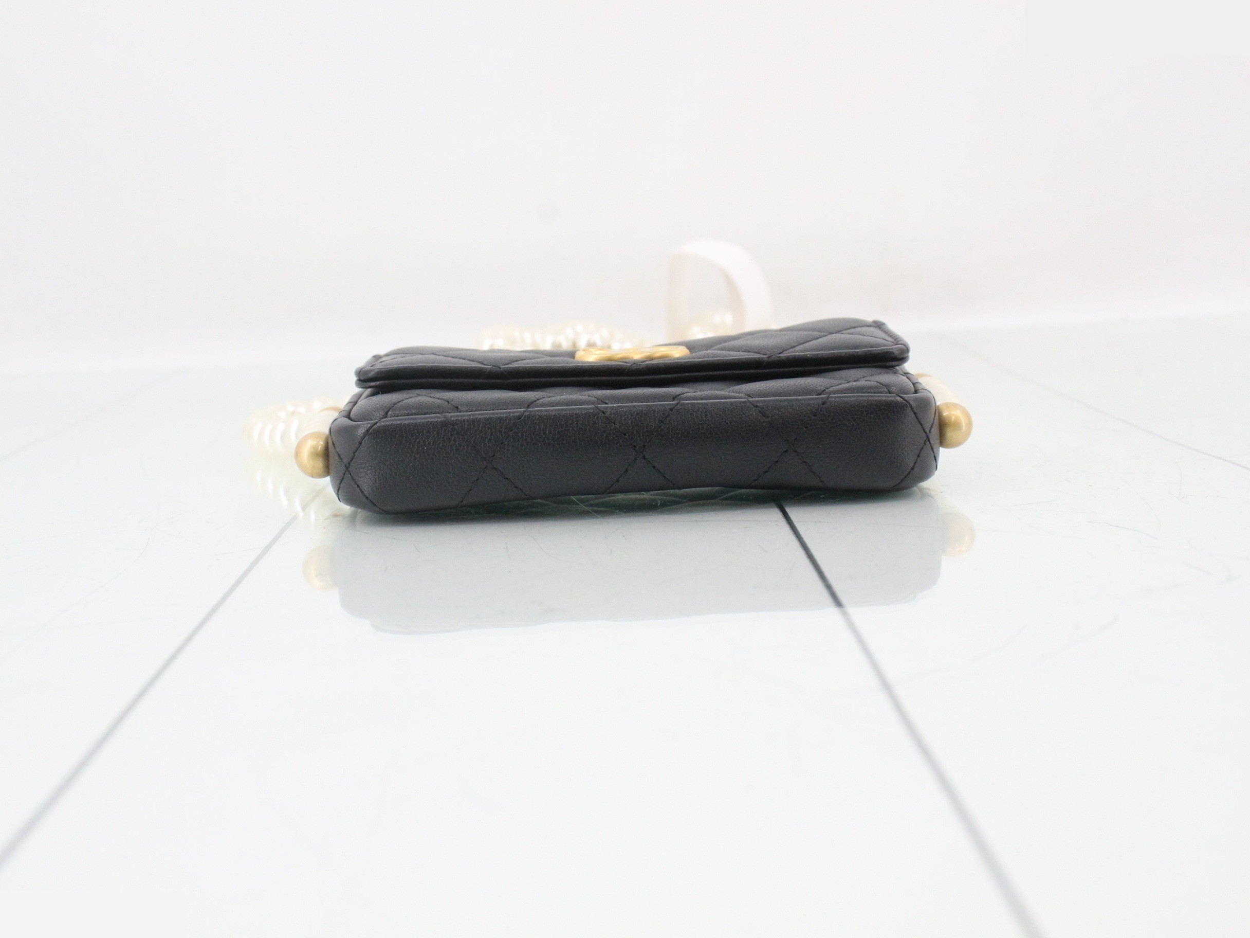 Matelassé Lambskin Coco Mark Pearl Chain Shoulder Bag — view 3