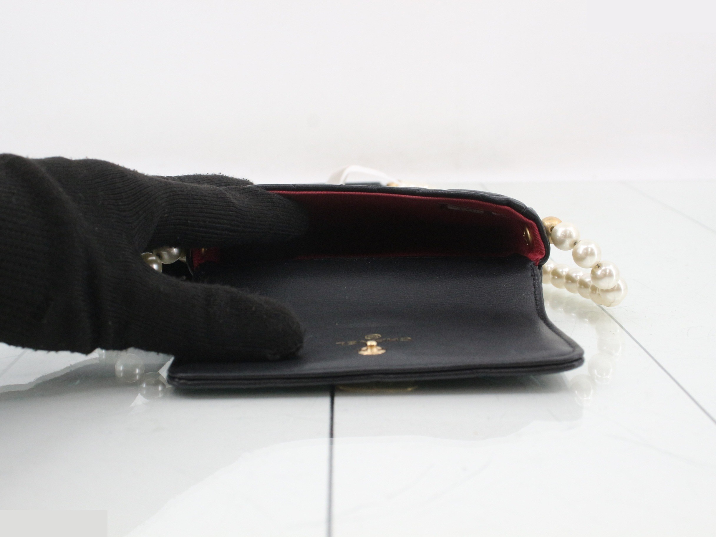 Matelassé Lambskin Coco Mark Pearl Chain Shoulder Bag — view 4