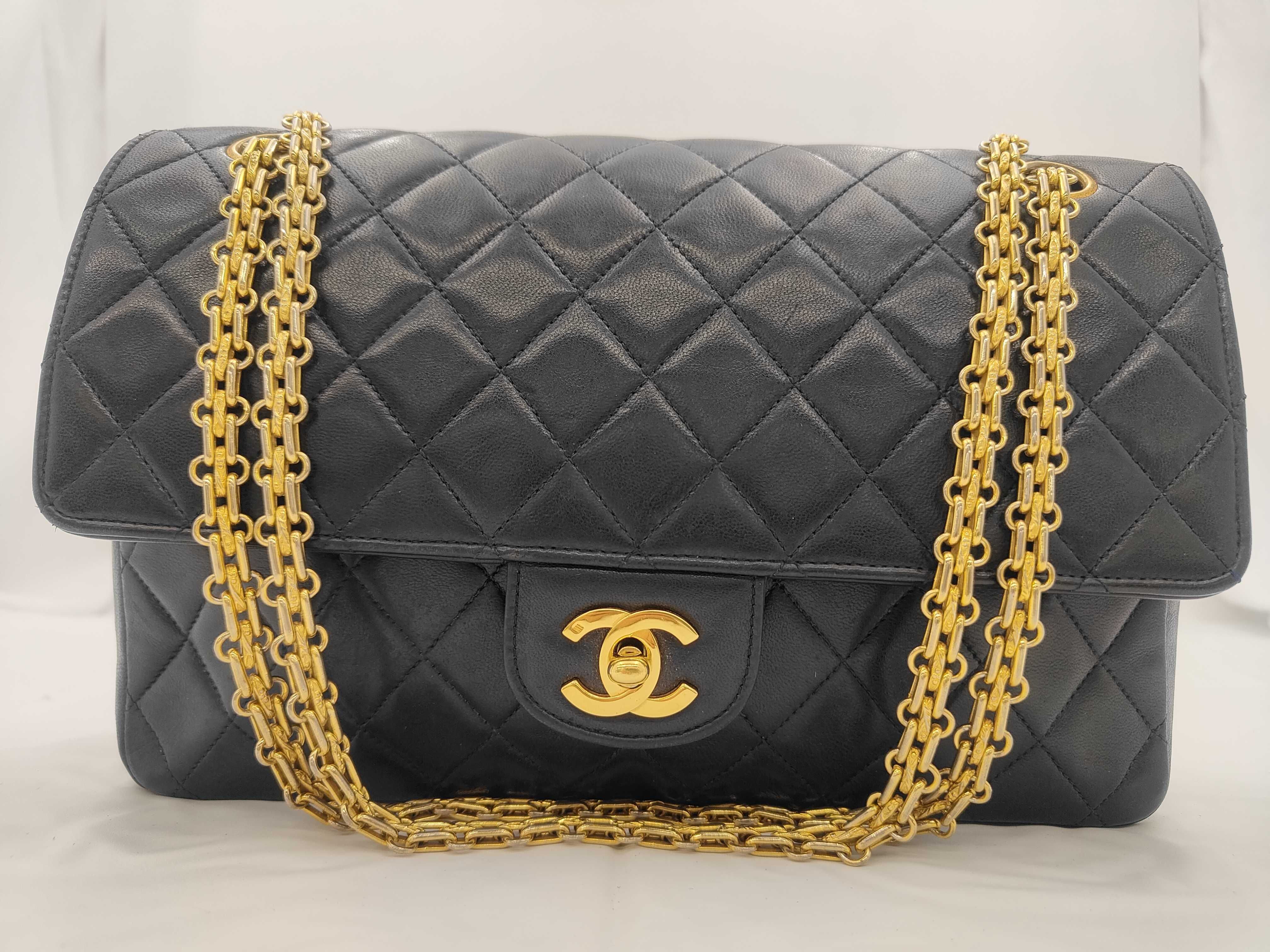 Matelassé Double Flap Shoulder Bag, Size 25, Navy
