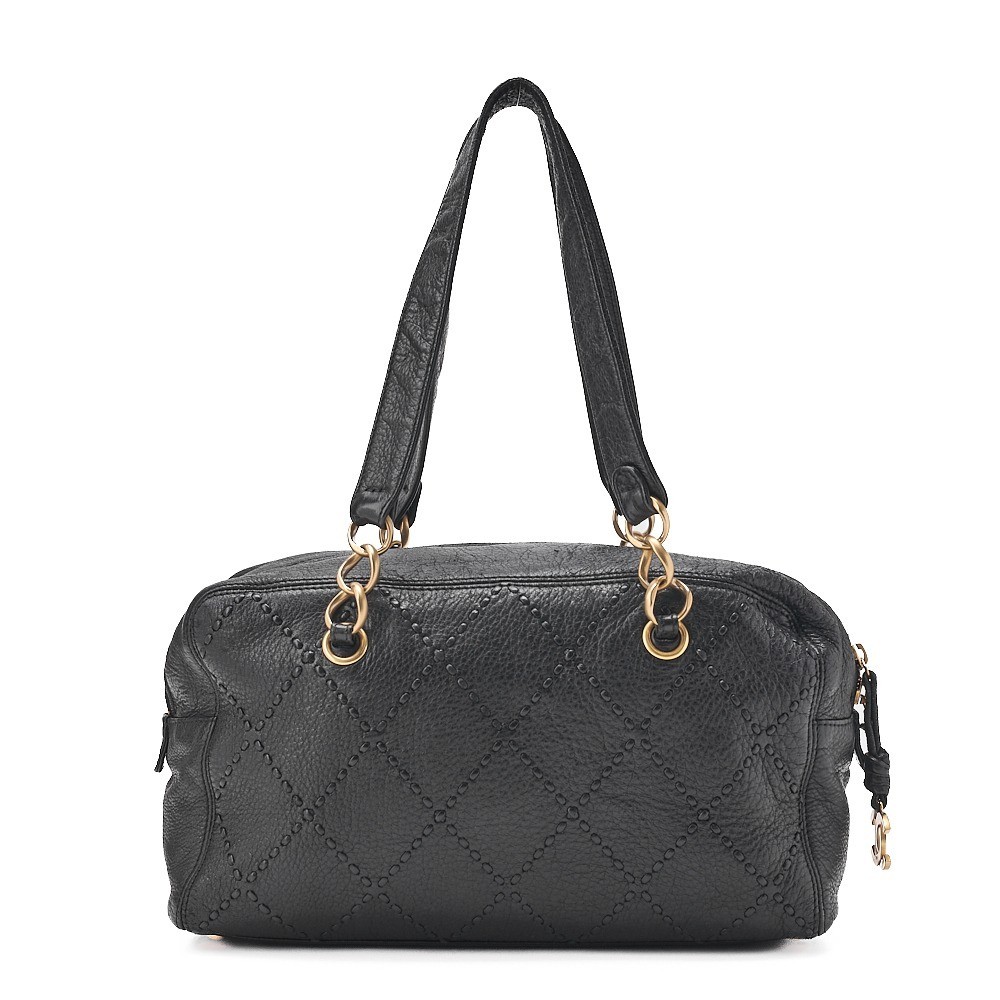 Caviar leather ultra-stitch chain Boston bag, black, gold hardware, size 8. — view 2