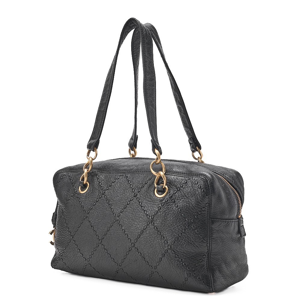 Caviar leather ultra-stitch chain Boston bag, black, gold hardware, size 8. — view 4