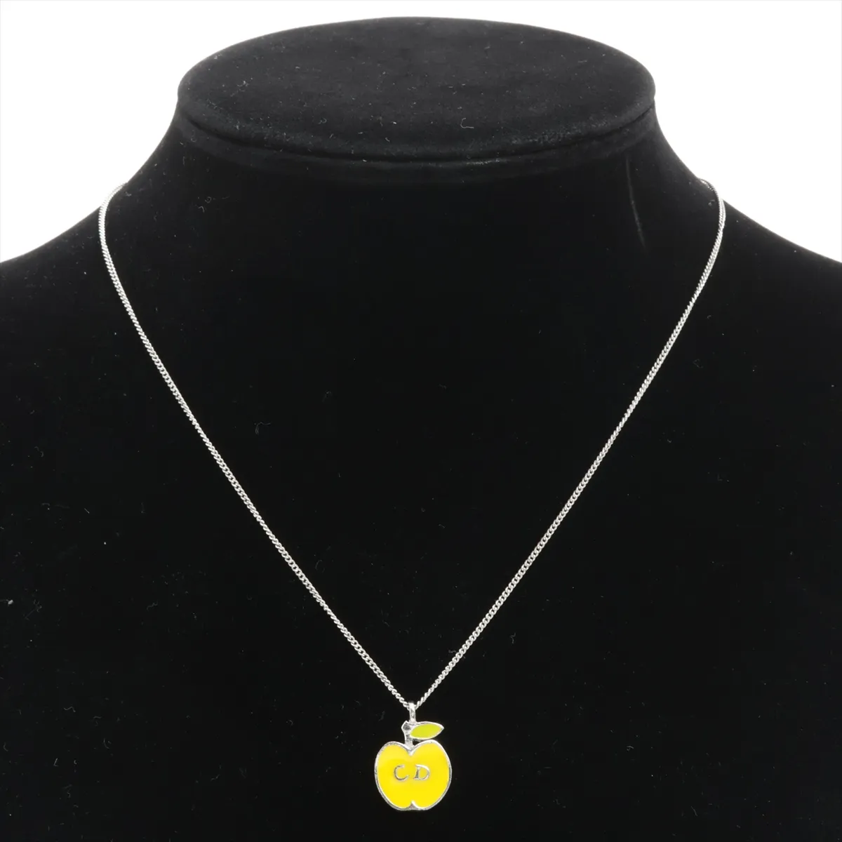 CD logo necklace, metal, silver x yellow, dents, — view 5