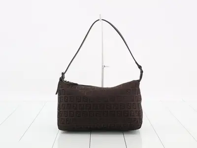 Handbag, brown/black, canvas/leather