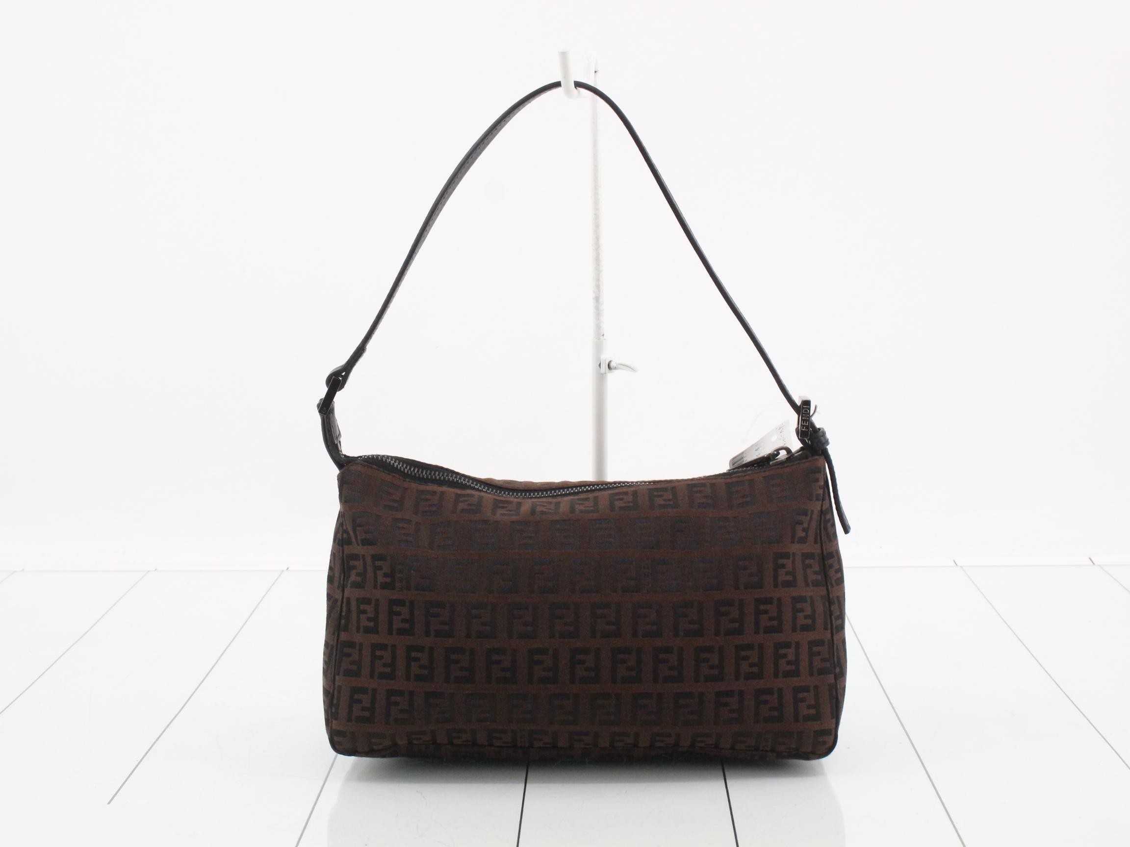 Handbag, brown/black, canvas/leather — view 2