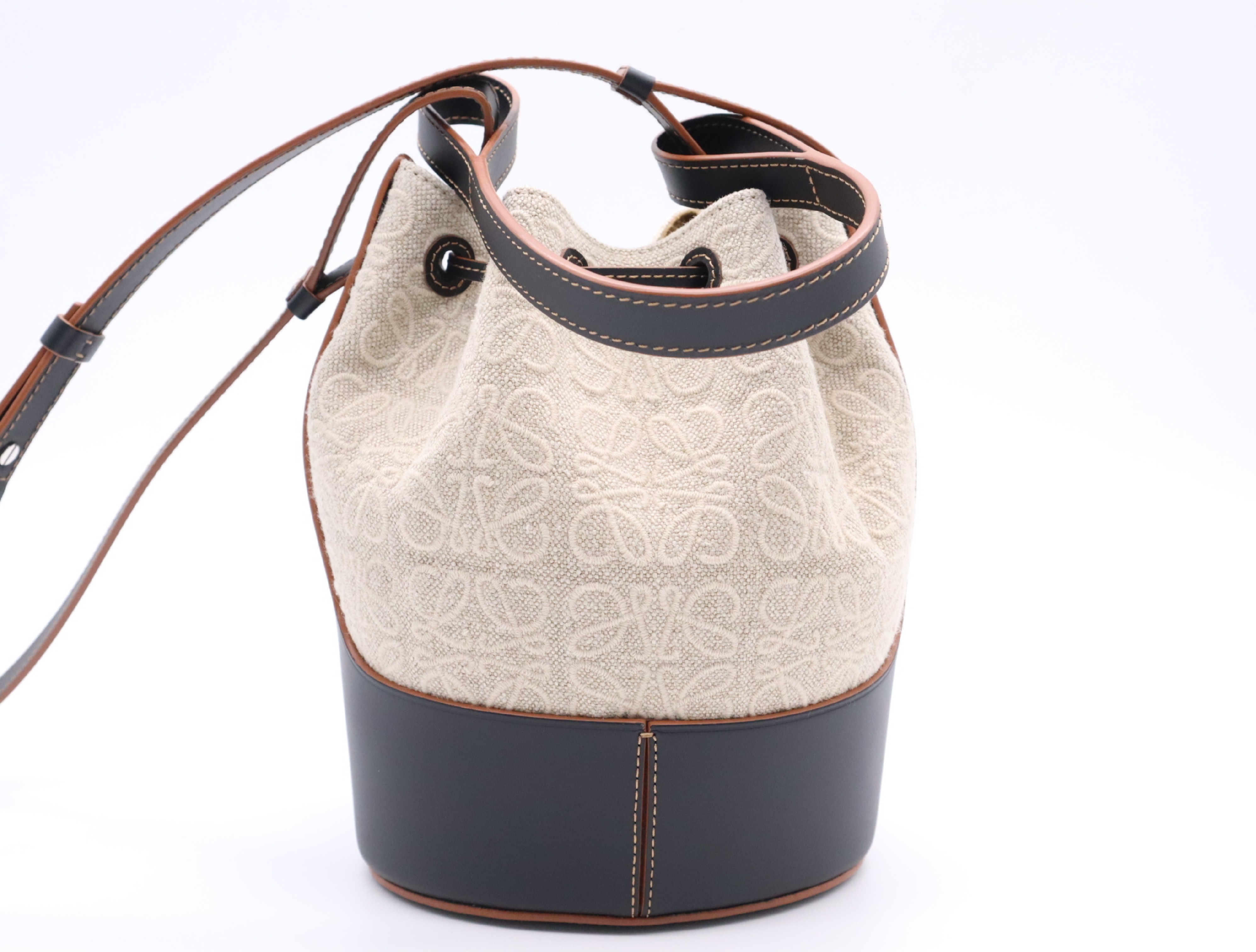 Canvas x Leather Anagram Balloon Bag Small 2-Way Shoulder Bag Black x Beige Handbag — view 2
