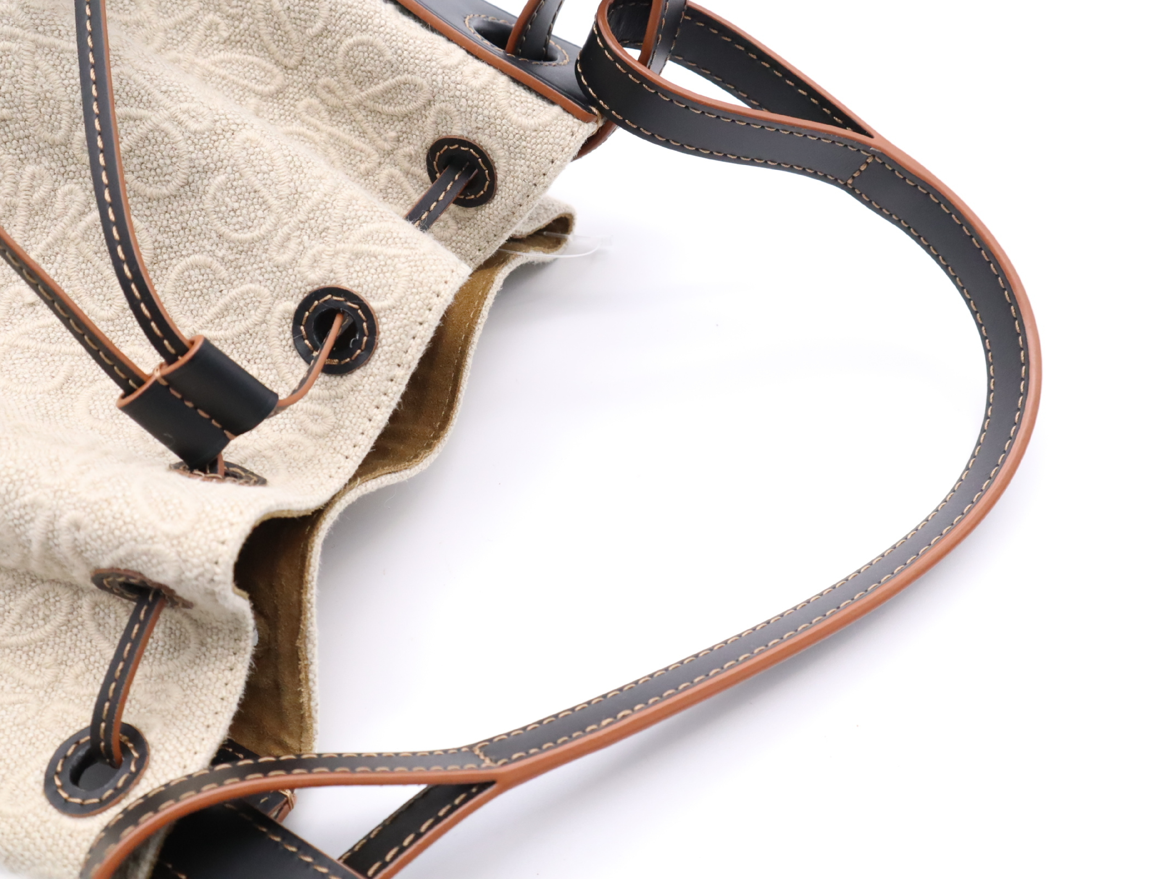Canvas x Leather Anagram Balloon Bag Small 2-Way Shoulder Bag Black x Beige Handbag — view 11