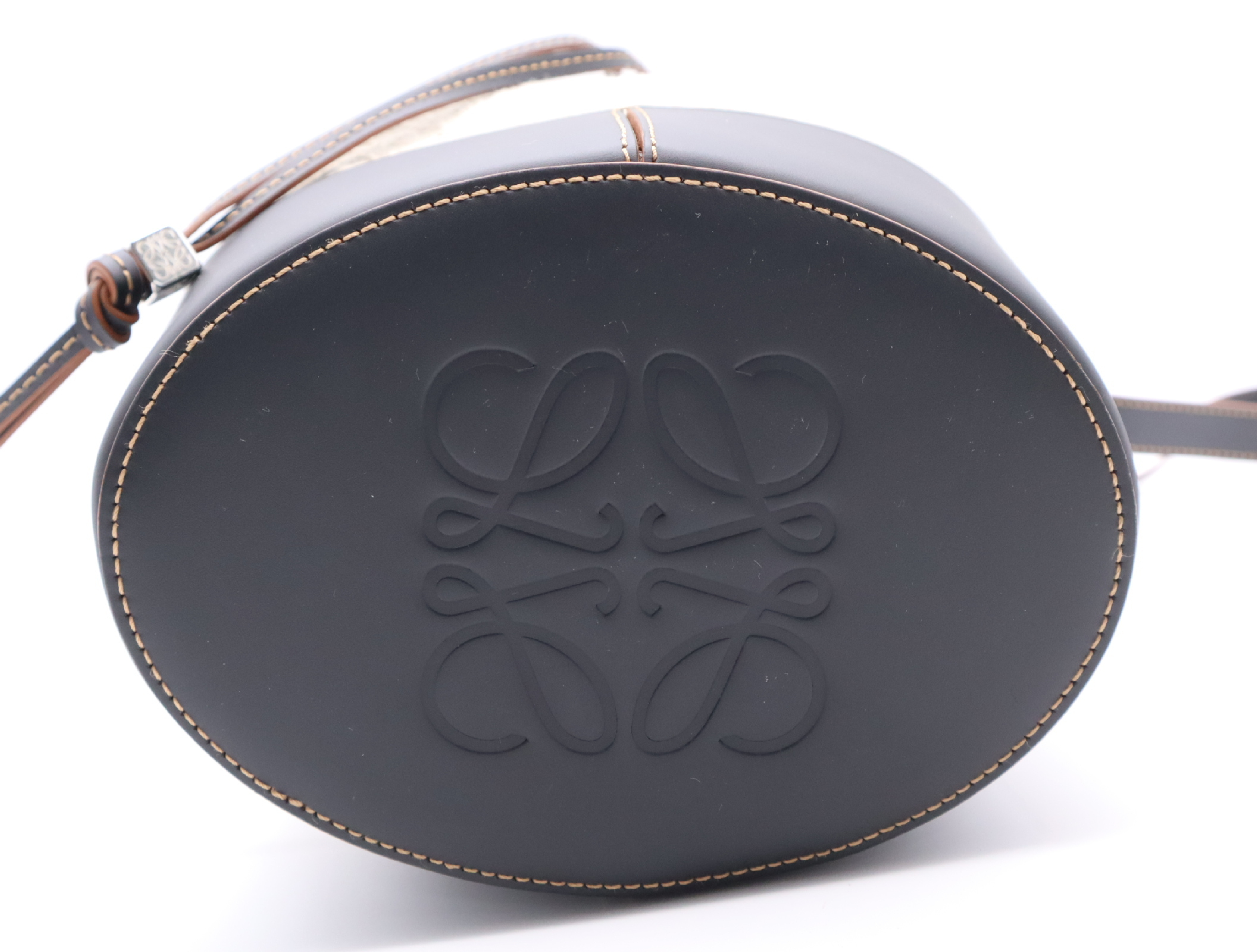 Canvas x Leather Anagram Balloon Bag Small 2-Way Shoulder Bag Black x Beige Handbag — view 4