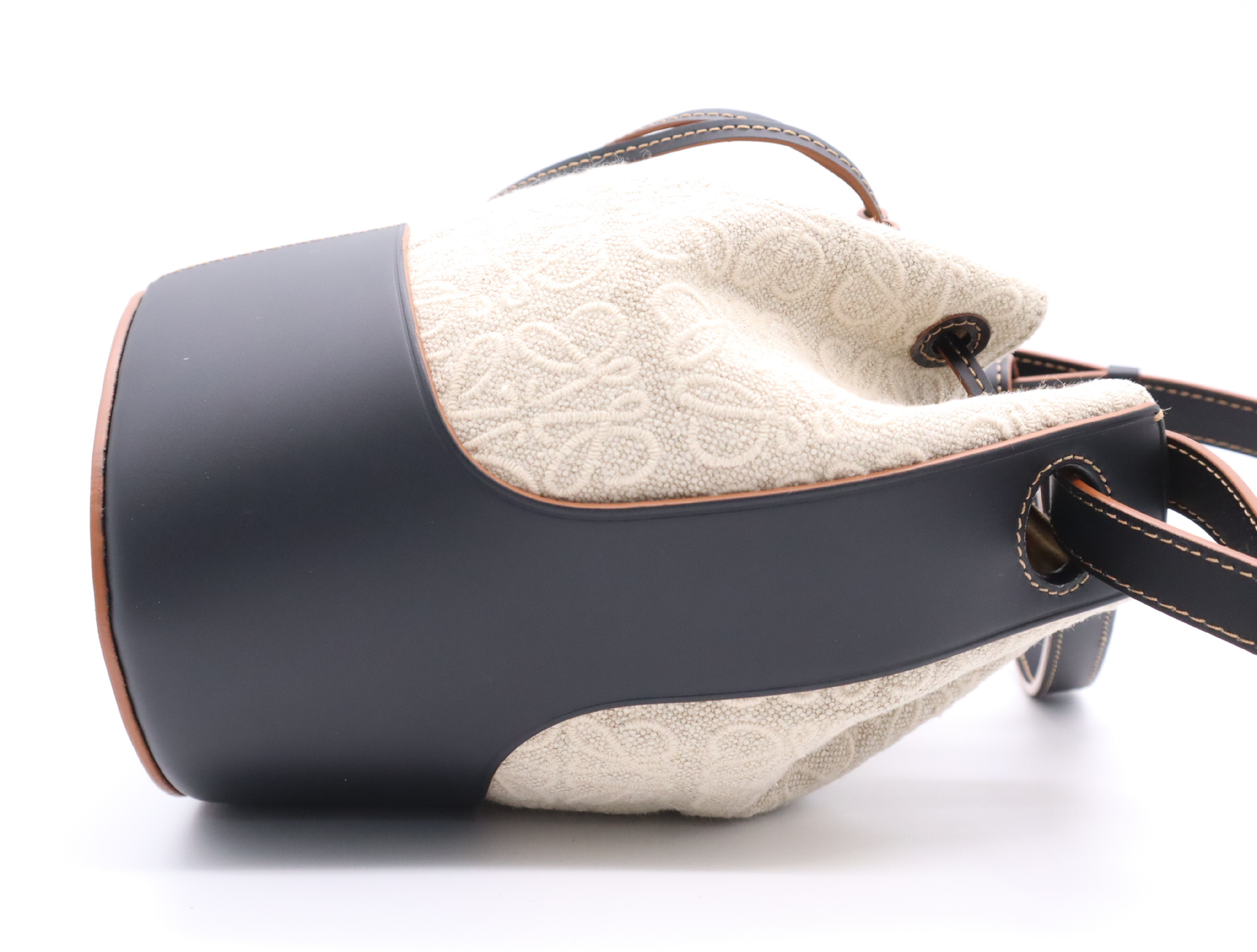 Canvas x Leather Anagram Balloon Bag Small 2-Way Shoulder Bag Black x Beige Handbag — view 5
