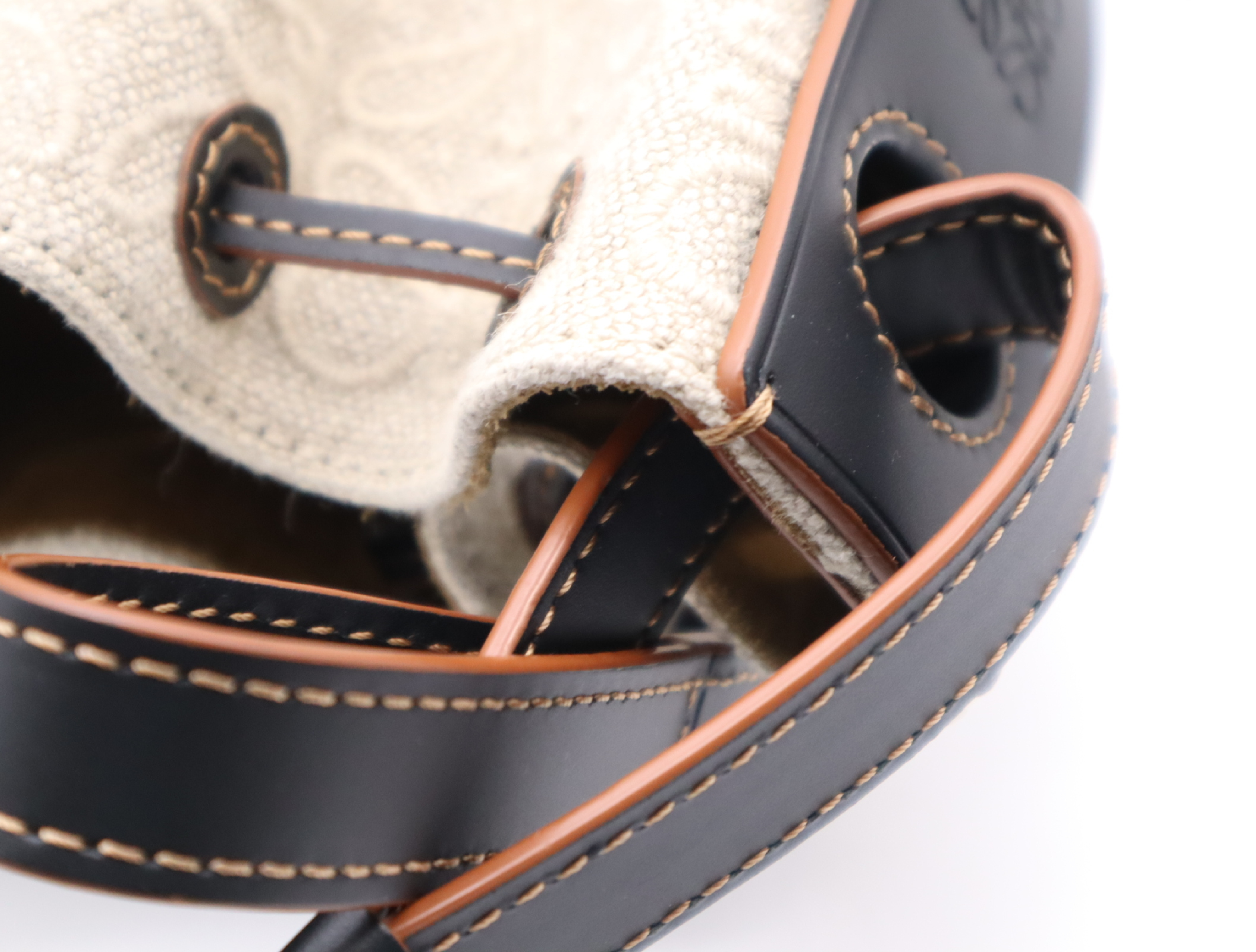 Canvas x Leather Anagram Balloon Bag Small 2-Way Shoulder Bag Black x Beige Handbag — view 9