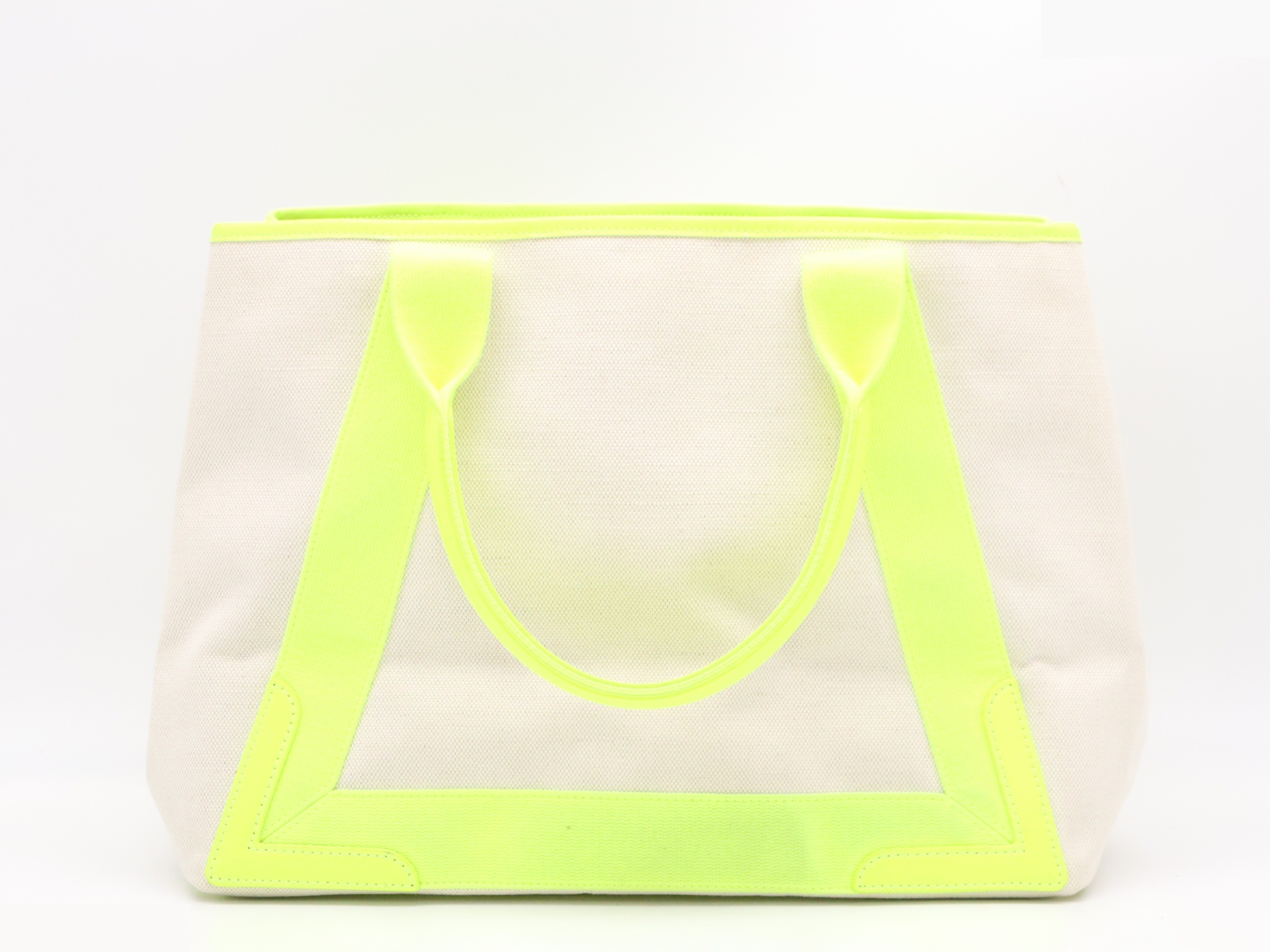 Canvas x leather navy cabas tote bag ivory yellow with pouch — view 2