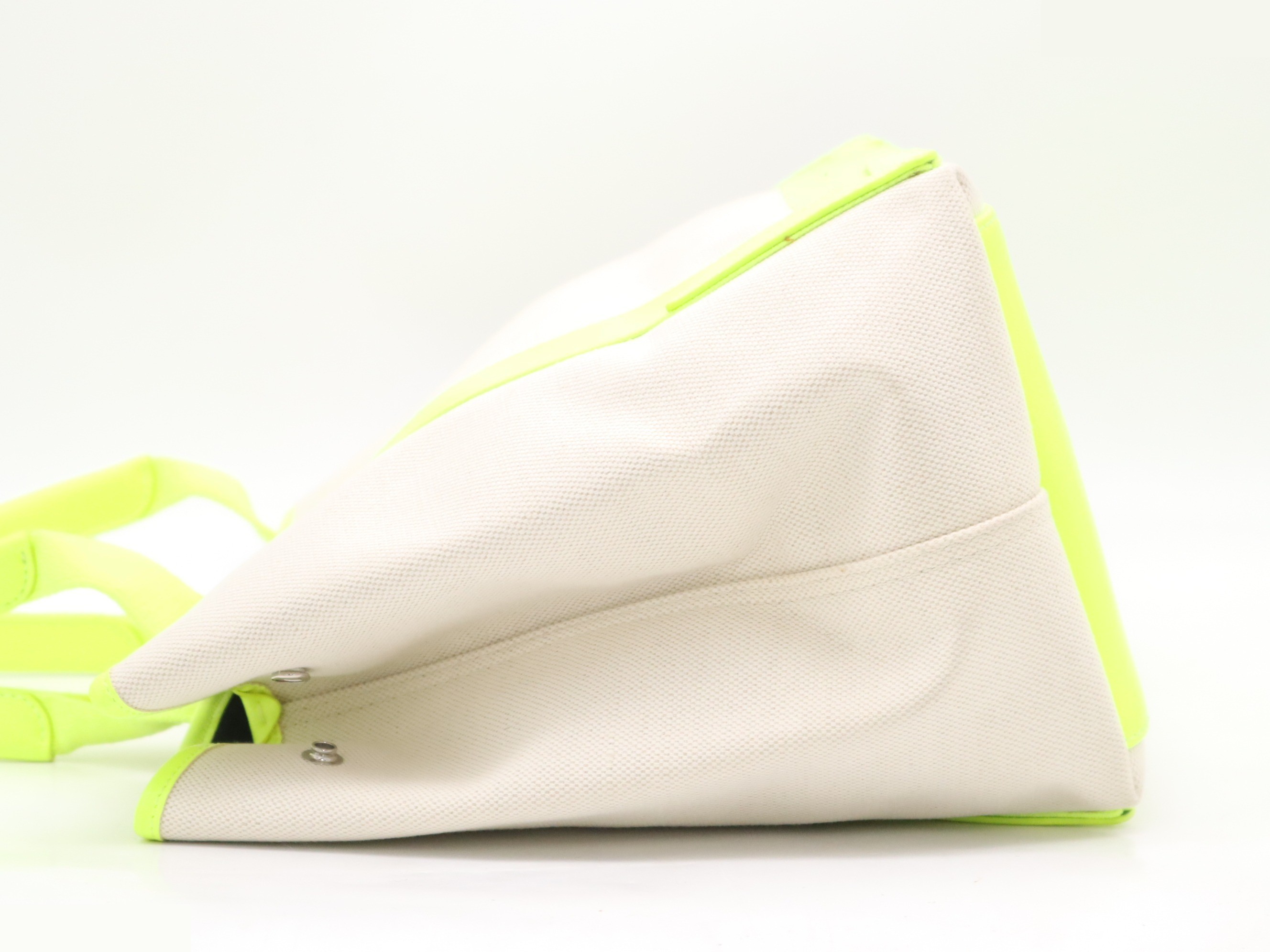 Canvas x leather navy cabas tote bag ivory yellow with pouch — view 3