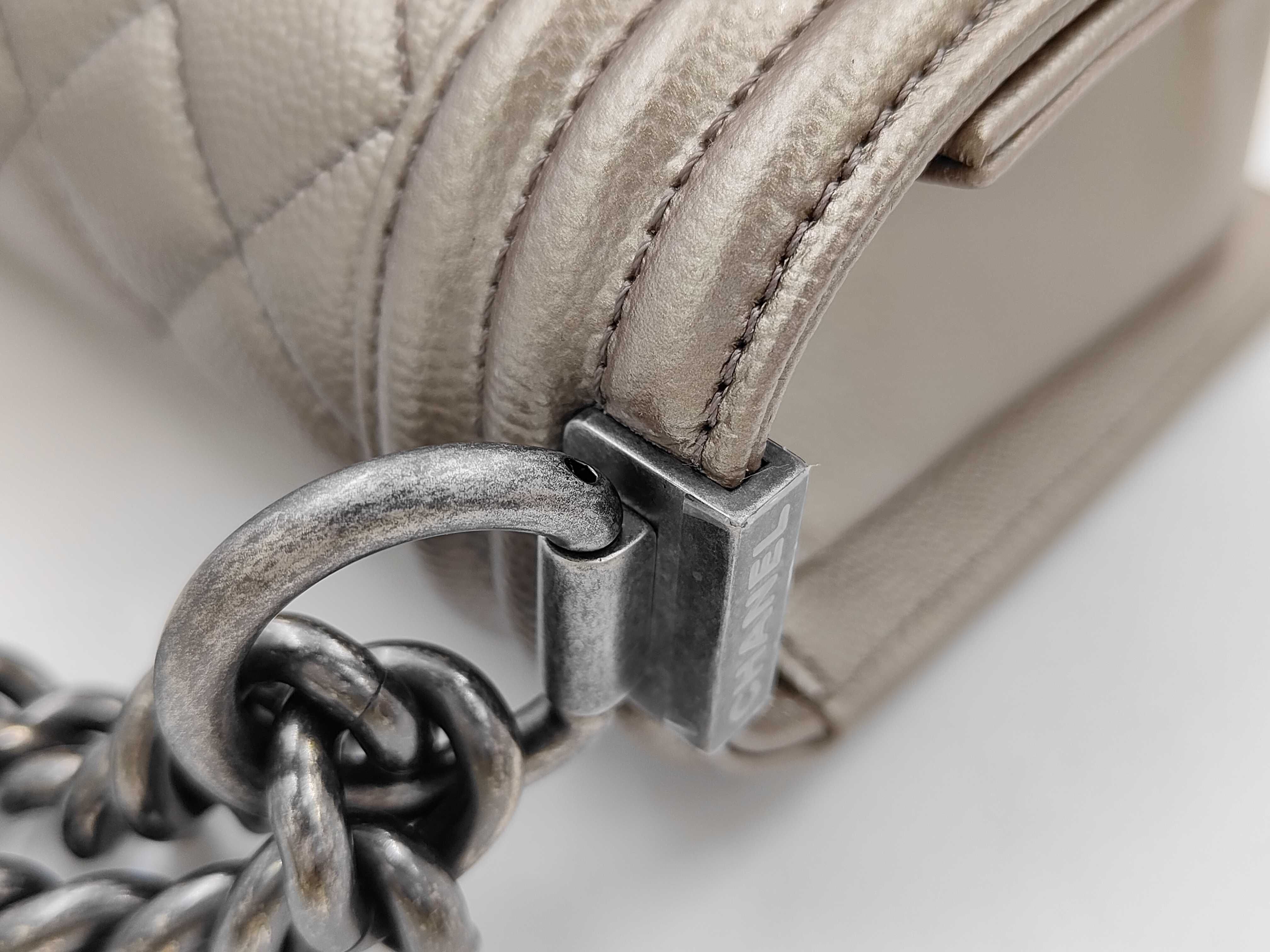 Caviar Skin Matelassé Boy Chanel Beige Shoulder Bag — view 9