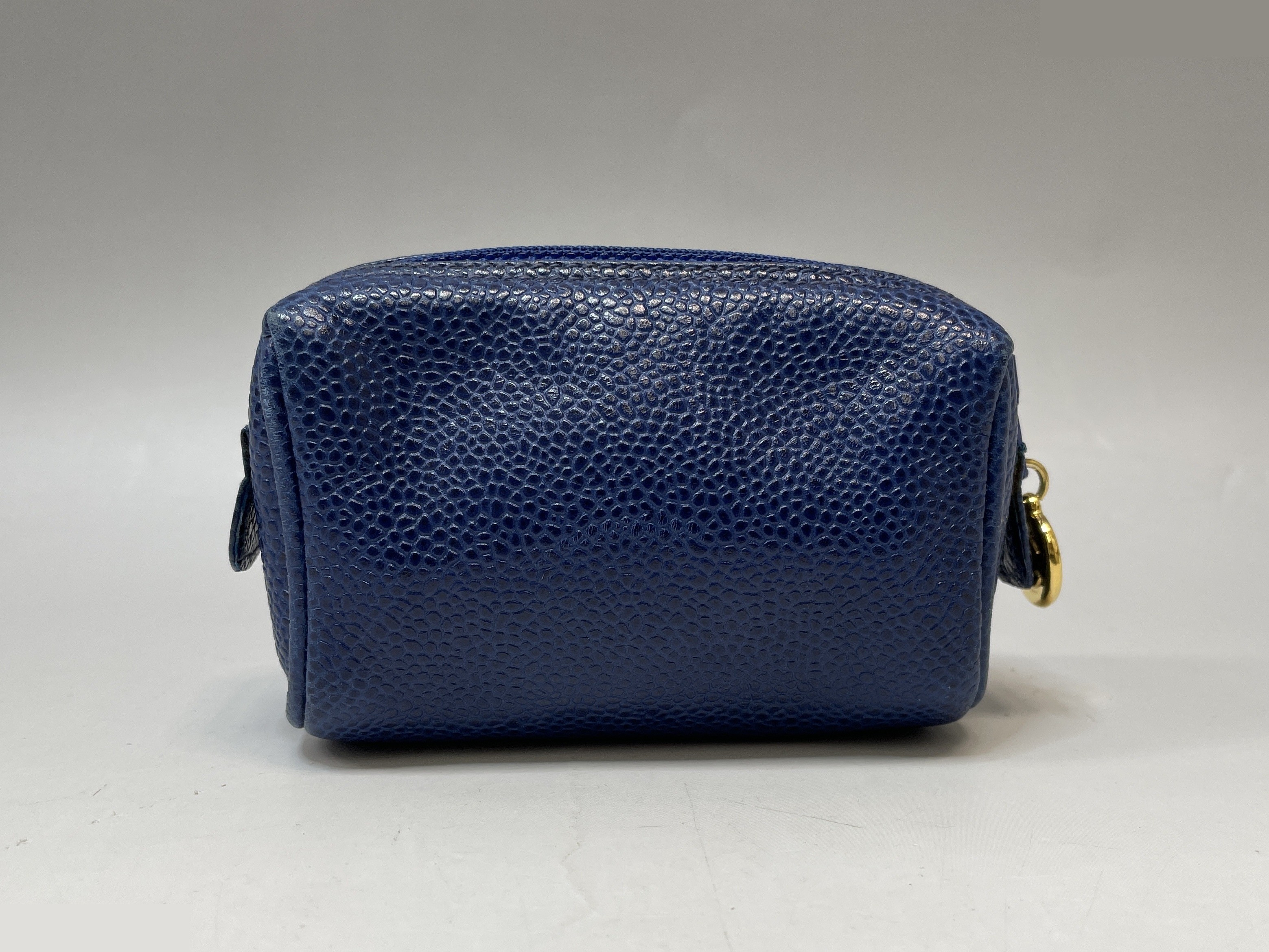 Caviar leather mini pouch with Coco Mark, blue, gold hardware. — view 2