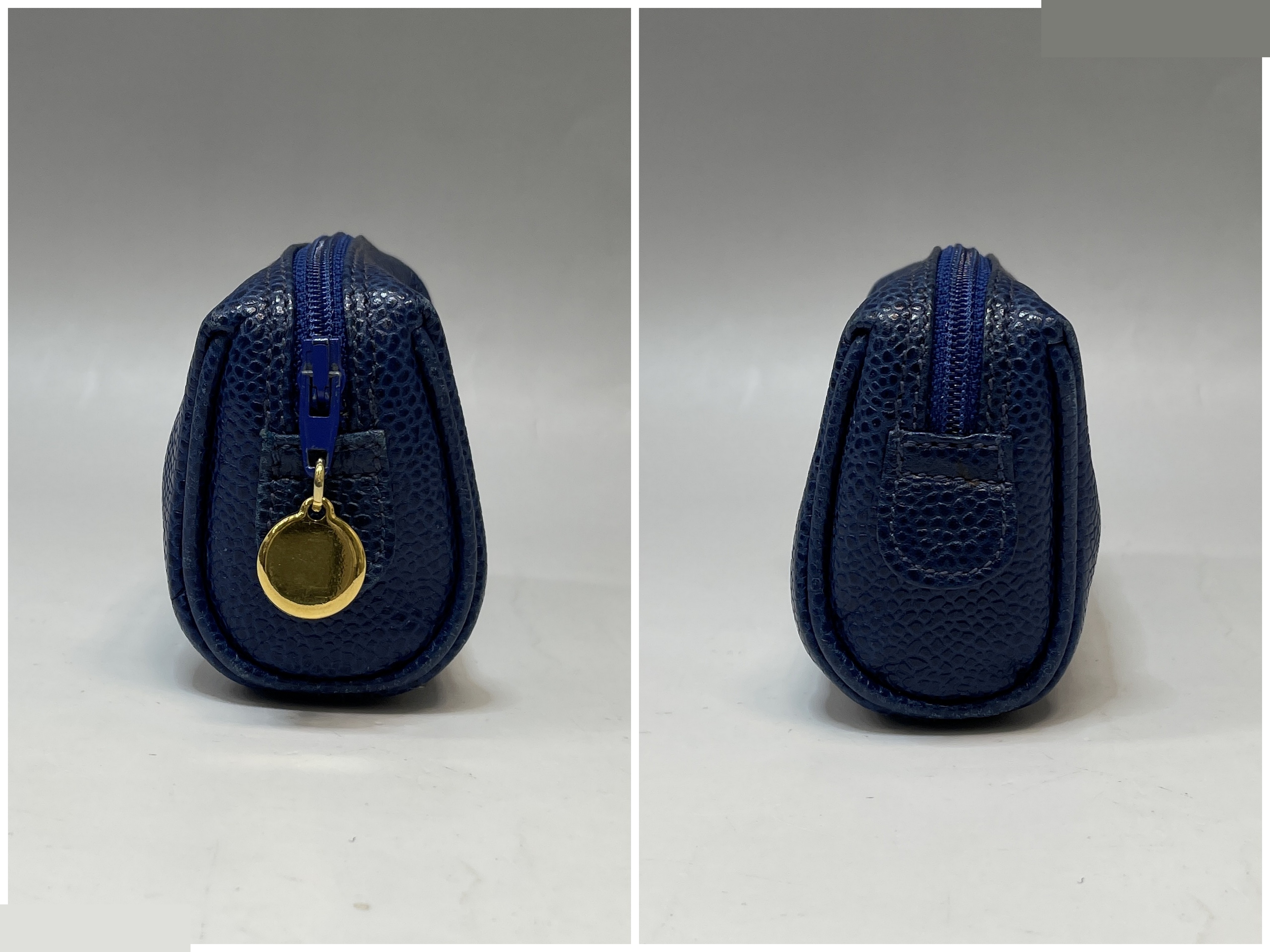 Caviar leather mini pouch with Coco Mark, blue, gold hardware. — view 3