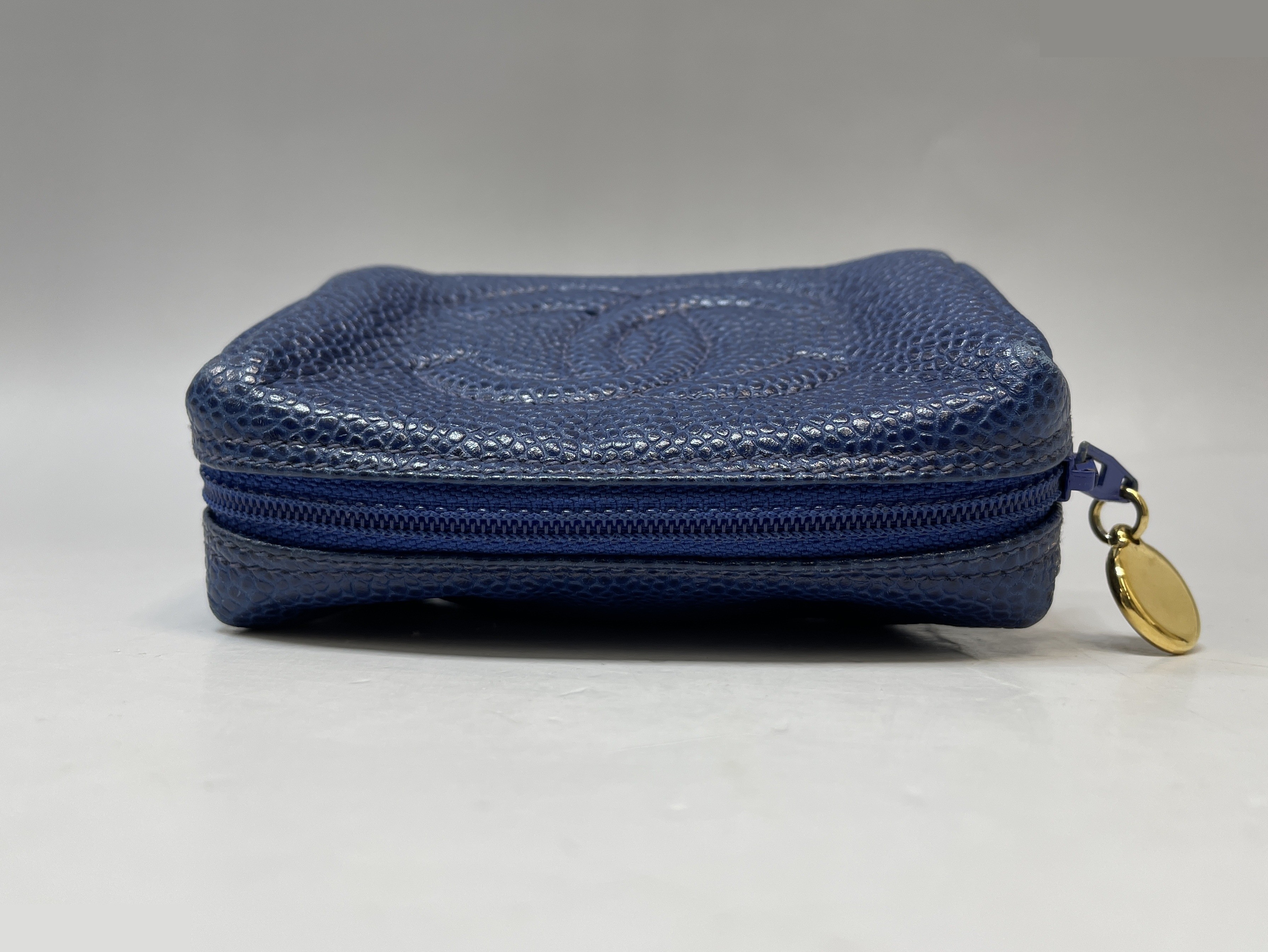 Caviar leather mini pouch with Coco Mark, blue, gold hardware. — view 4
