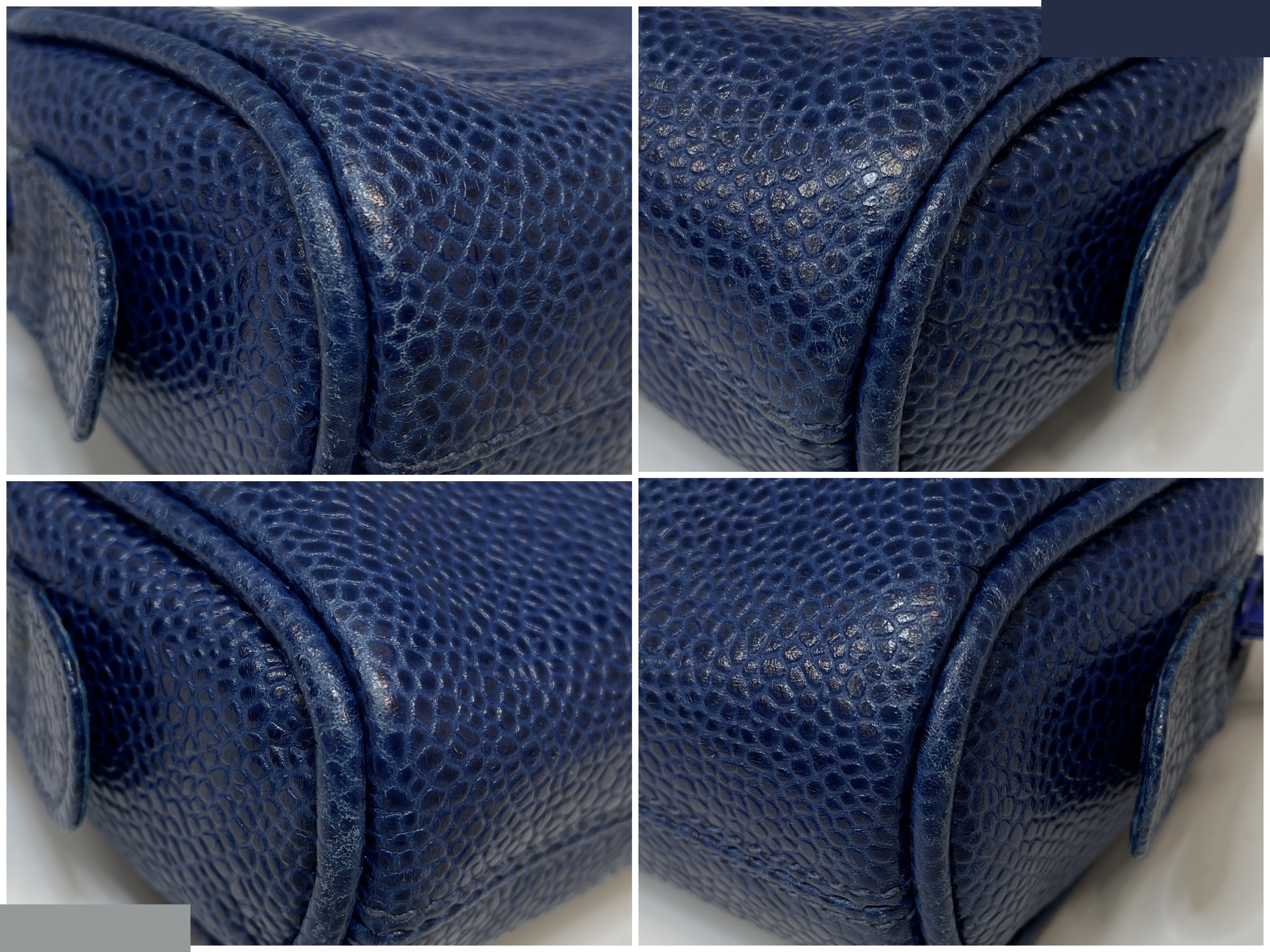 Caviar leather mini pouch with Coco Mark, blue, gold hardware. — view 6