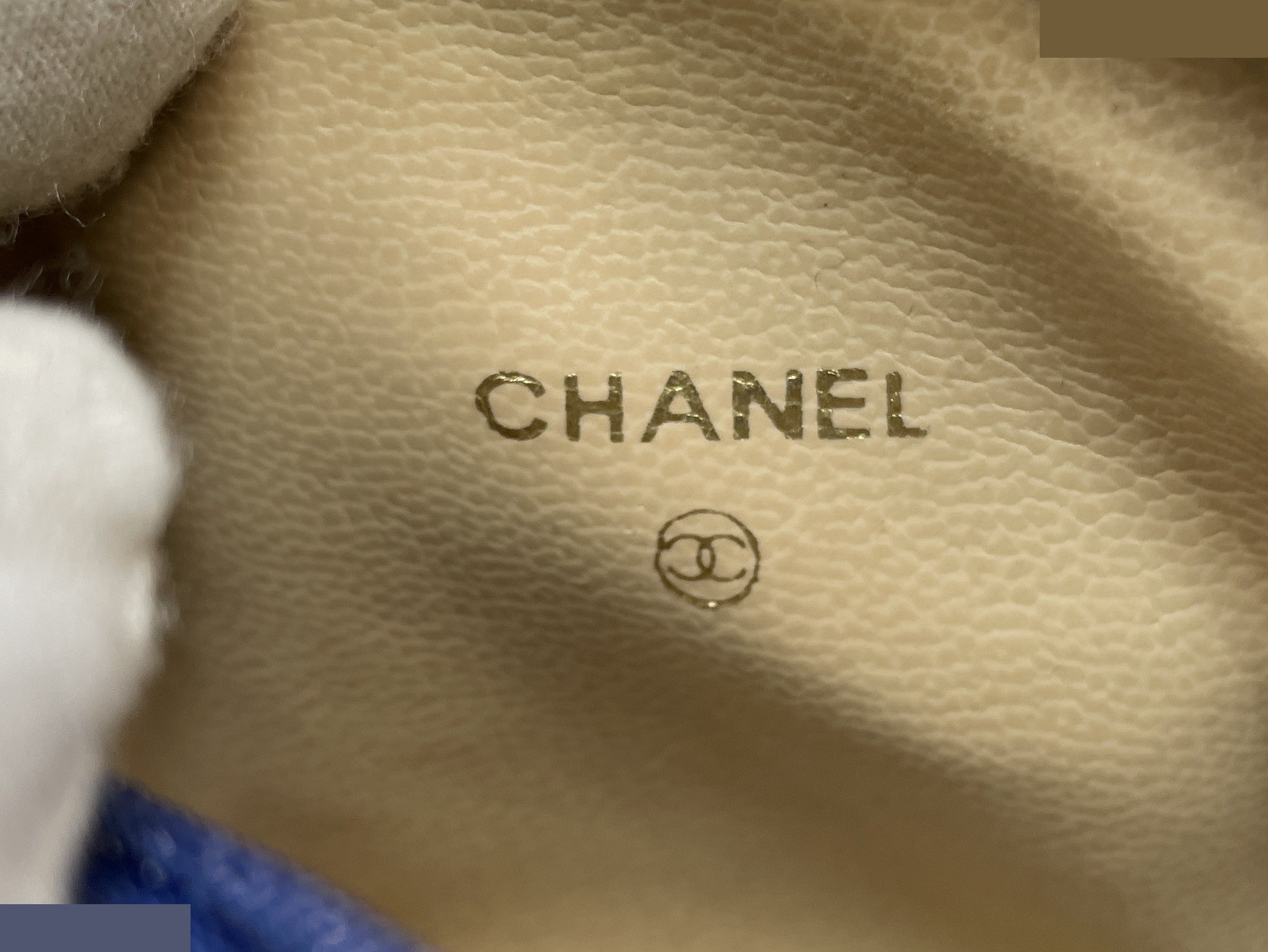 Caviar leather mini pouch with Coco Mark, blue, gold hardware. — view 8